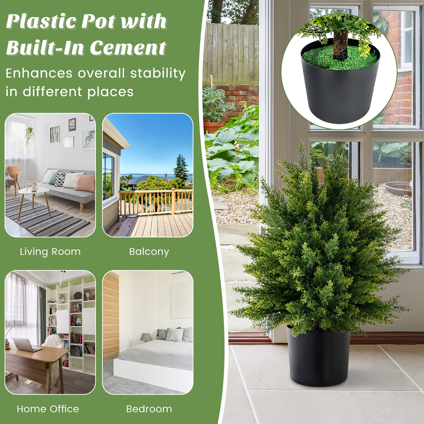 Costway 22&#x27;&#x27; Artificial Cedar Topiary Ball Tree 2-Pack Faux Shrub Bush Trees for Decor