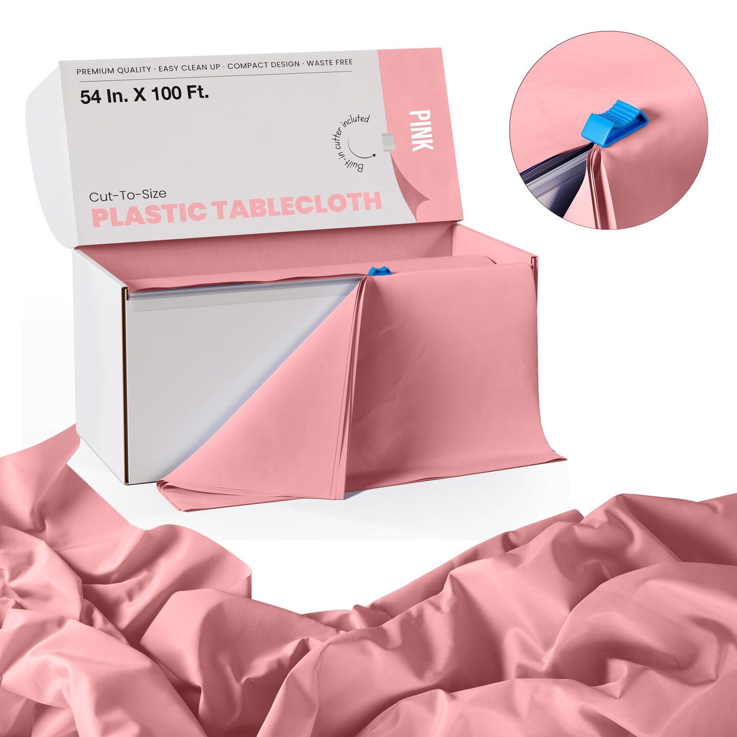Exquisite Party Solids 54&#x22; x 100&#x27; Plastic Table Cover Roll with Slide Cutter &#x2013; Cut-to-Size Dispenser Box &#x2013; Makes Up to 36 Disposable 8&#x27; Rectangle Tablecloths
