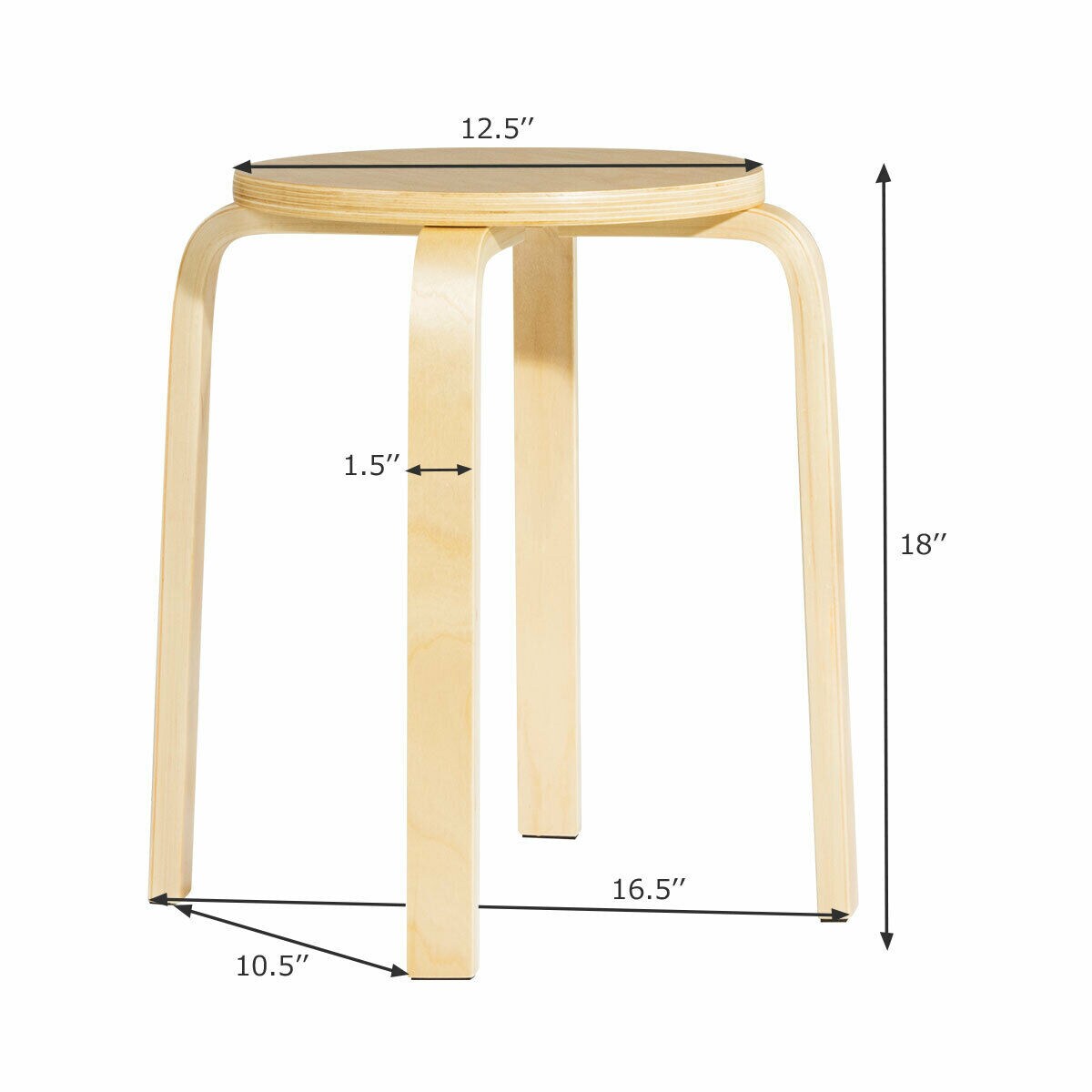 Costway Set of 4 18" Stacking Stool Round Dining Chair Backless Wood Home Decor Dark Brown/Walnut/Yellow/White/Natural/Black