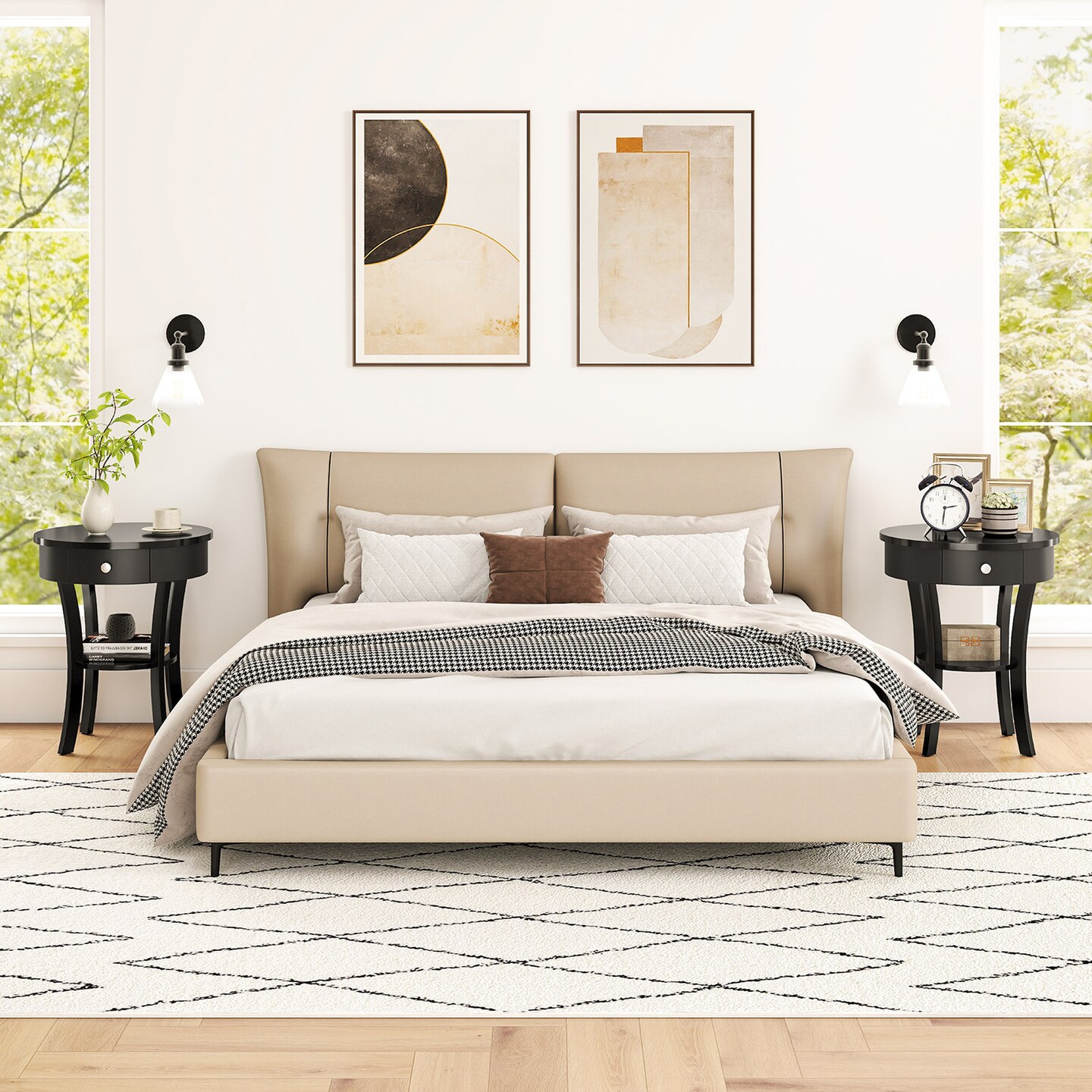 Costway 2 PCS 2-tier Side End Sofa Table Round Nightstand Bedroom Living Room White/Espresso/Black