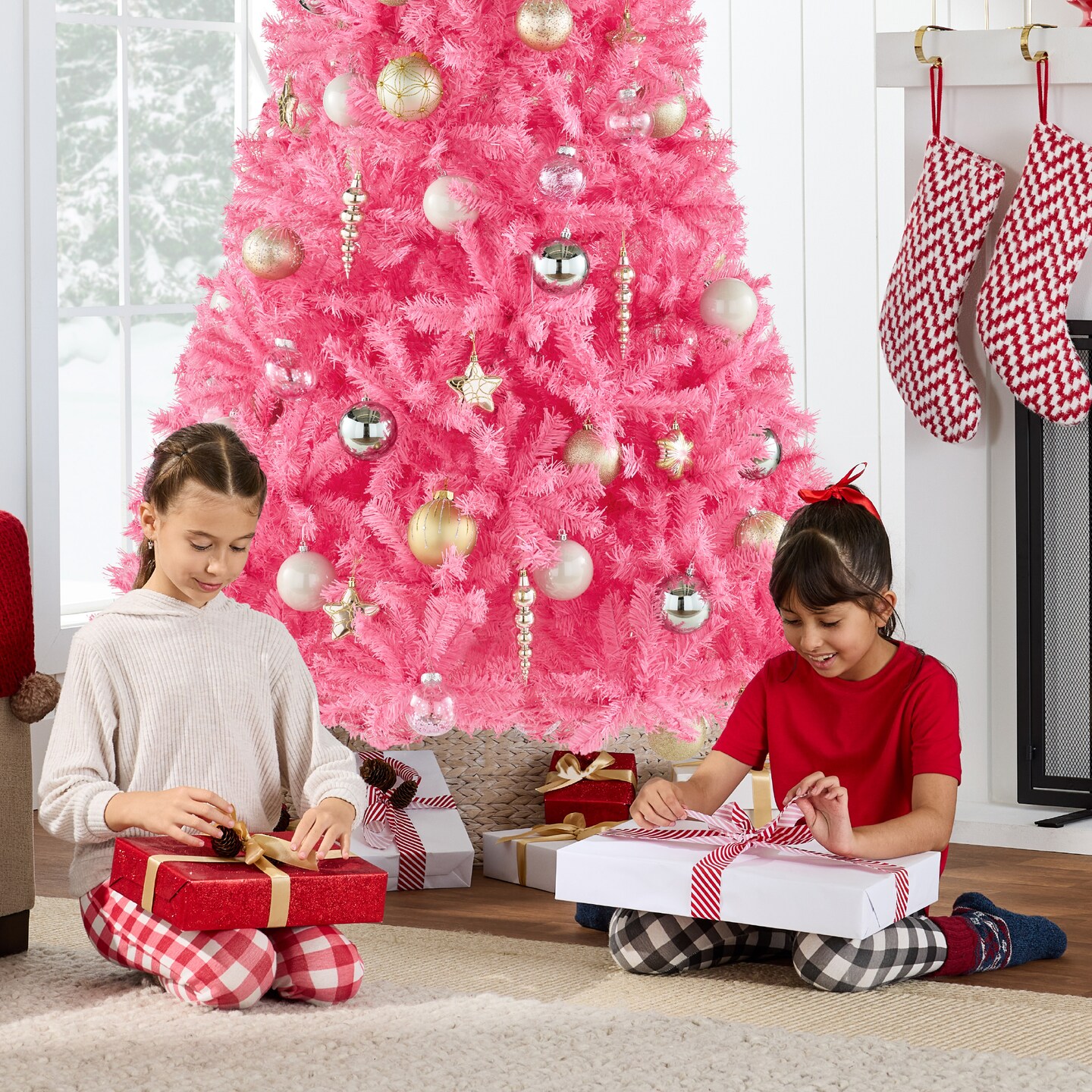 Best Choice Products Artificial Pink Christmas Full Tree Festive Holiday Decoration w/ Stand