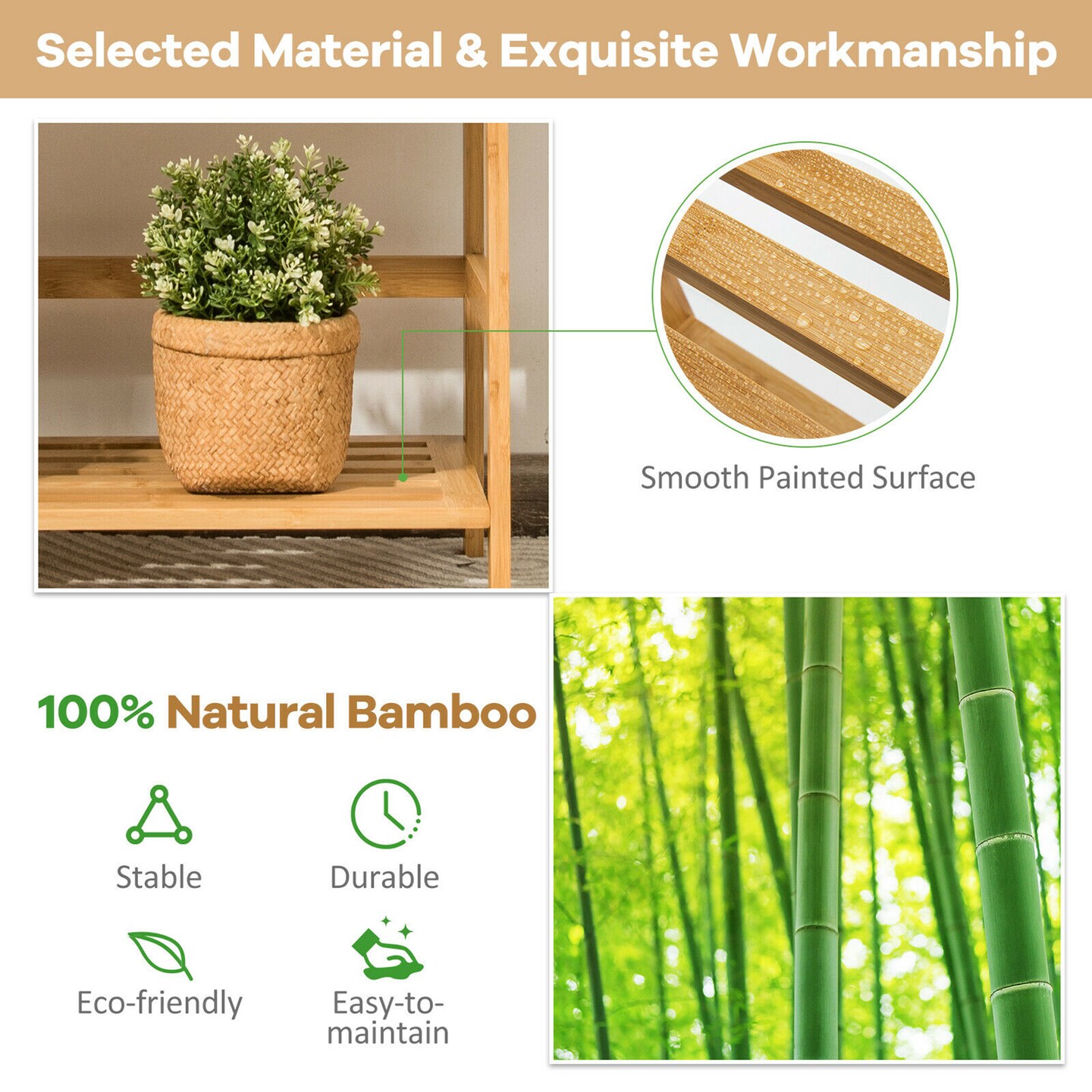 Costway 4-Tier Bookshelf Bamboo Ladder Shelf Bathroom Shelves Storage Plant Stand Rack