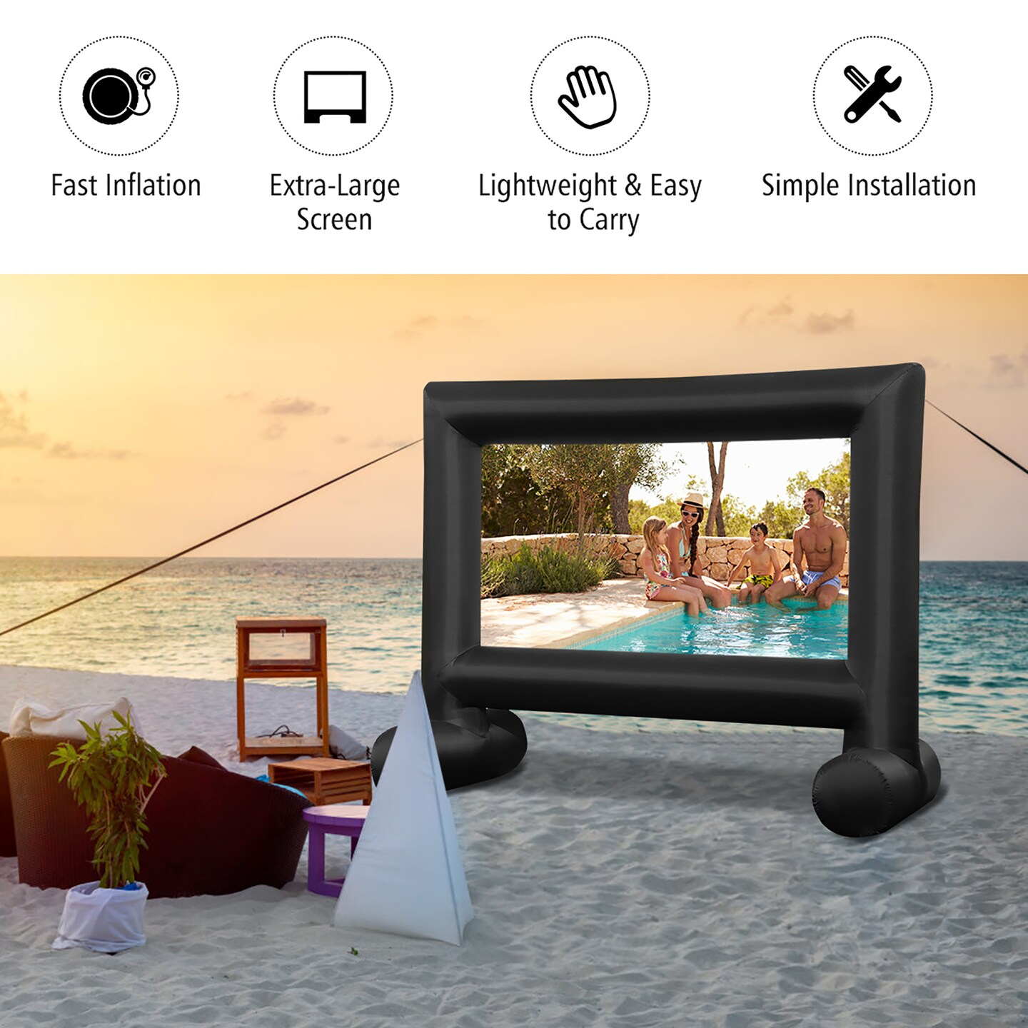 Costway 14FT\16FT\18FT\20FT Inflatable Projector Screen Projection Outdoor Home Theater W/ Blower