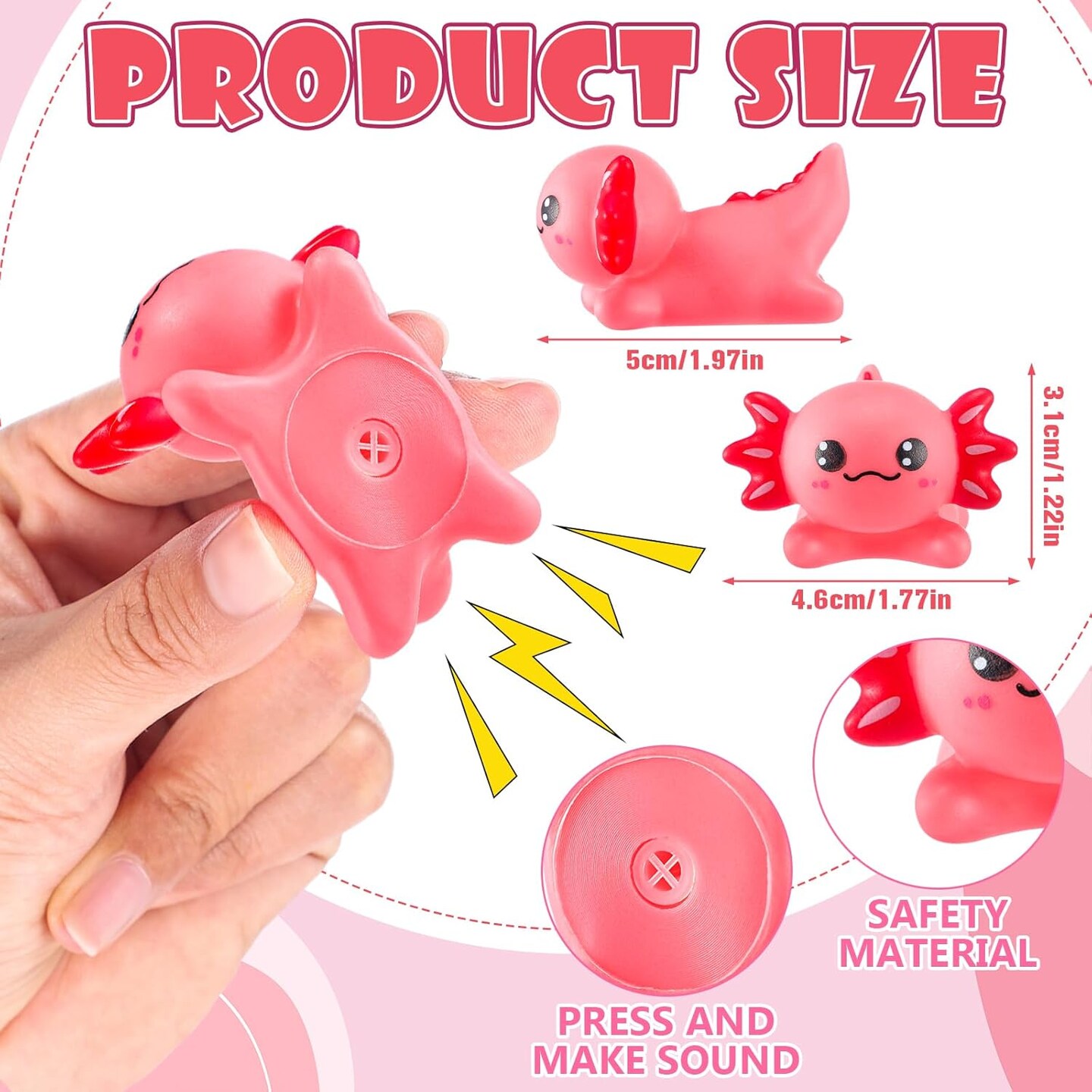 30 Pcs Axolotl Rubber Ducks - Pink, Yellow, Blue