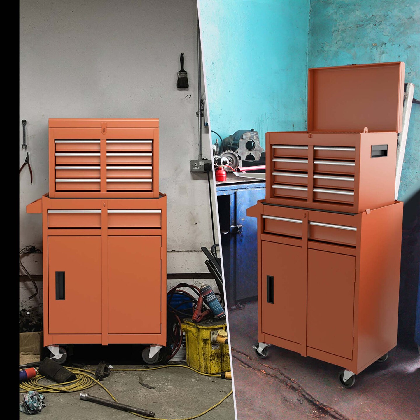 Costway 5-Drawer Rolling Tool Chest Cabinet Metal Tool Storage Box Lockable with Wheels Black/Red/Gray/Orange/Green/Yellow