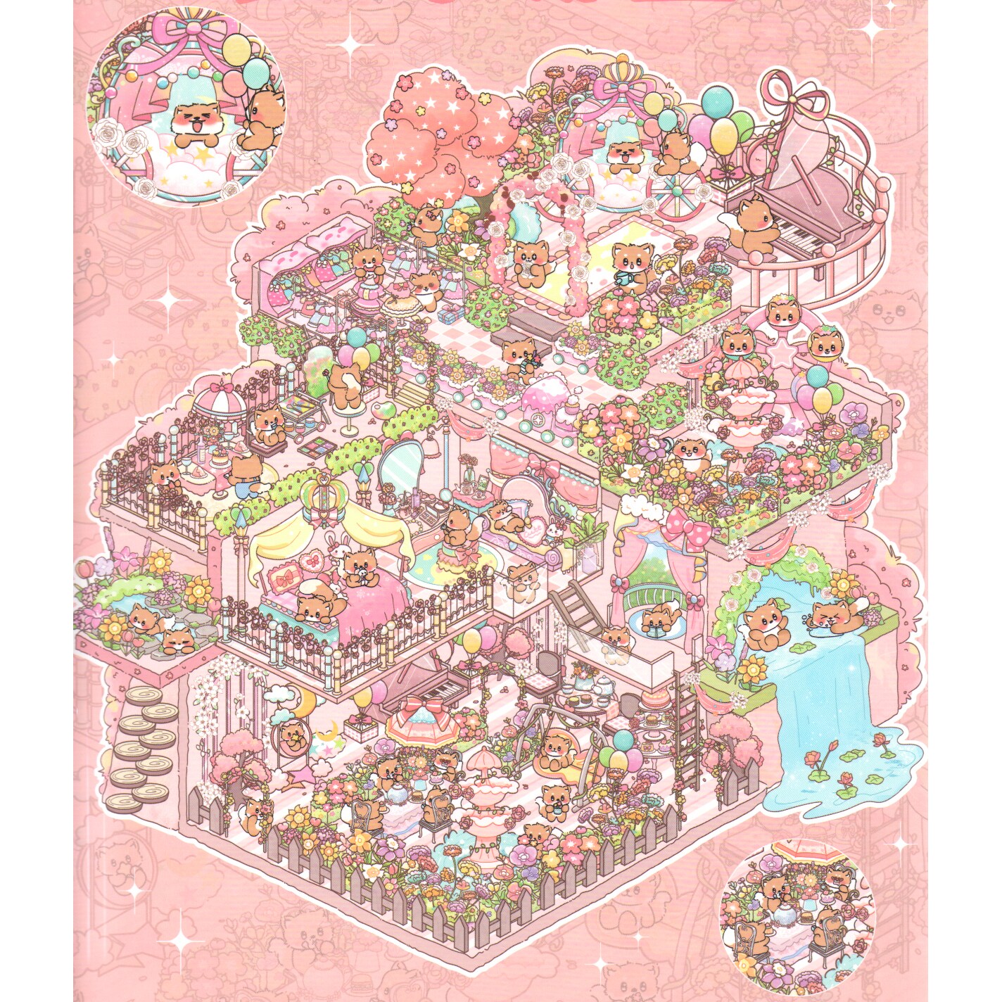 Cute Fox House Room Scene Stickers, Large Size, Isometric Sticker Activity, Adorabilities