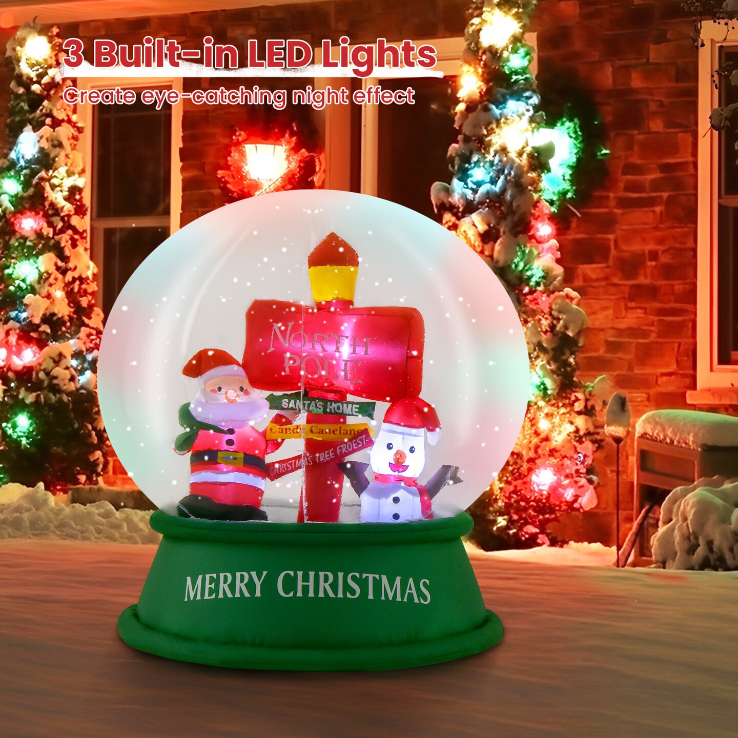 Costway 4 FT Christmas Inflatable Santa Snow Globe Light Up Crystal Ball with Snowman