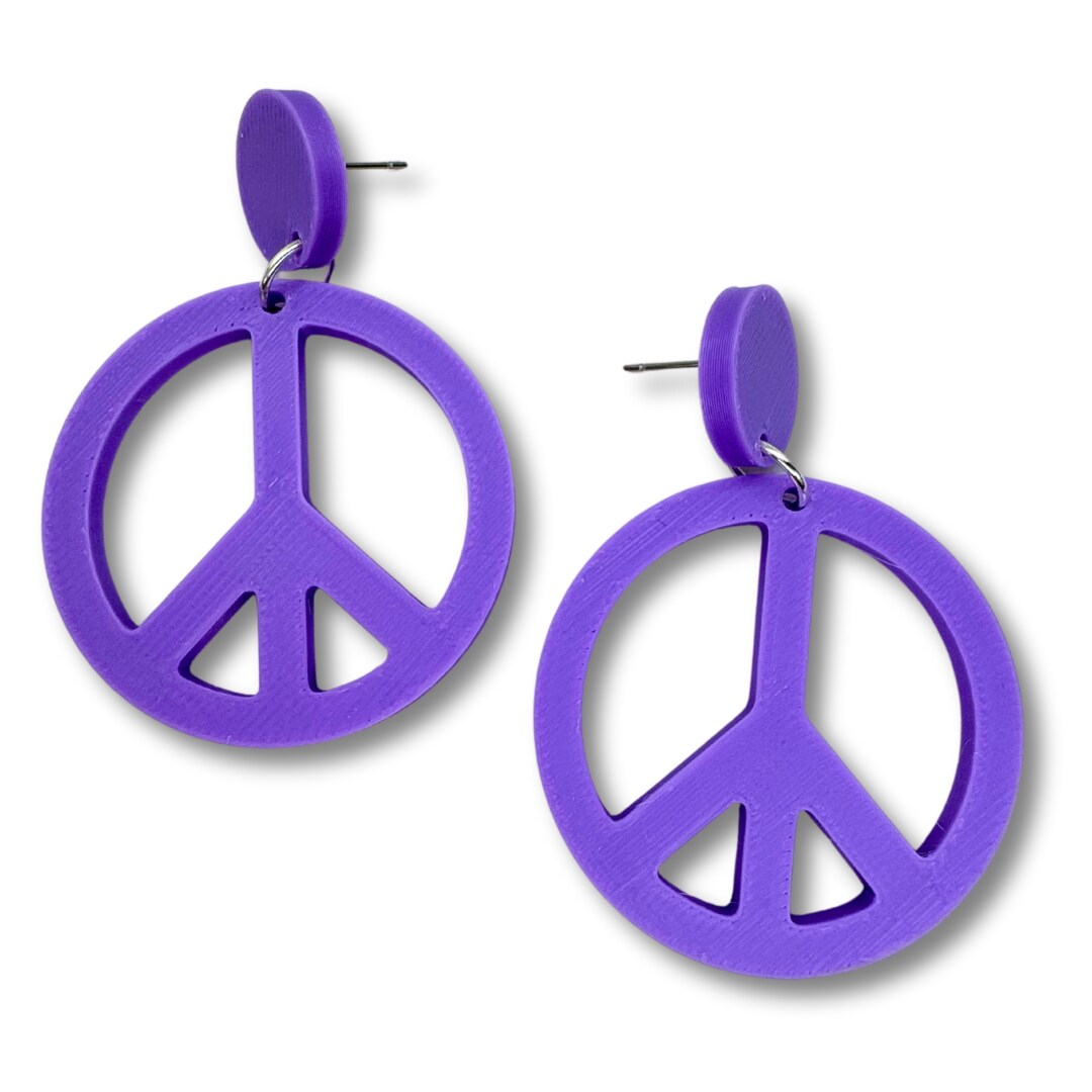 Peace Sign Earrings 3D Printed Retro Lightweight Stud