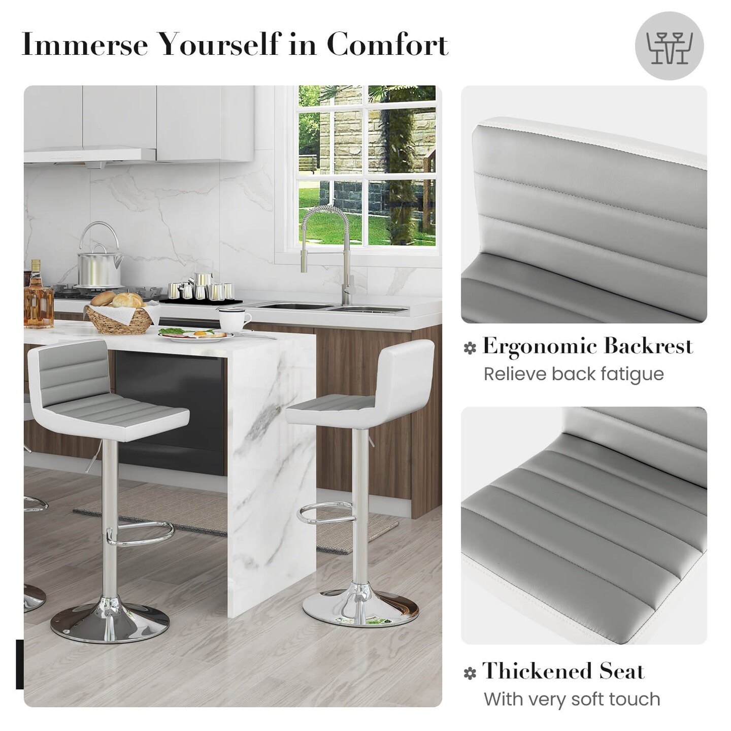 Costway Set of 4 Bar Stools Adjustable Barstool PU Leather Swivel Pub Chairs Armless New