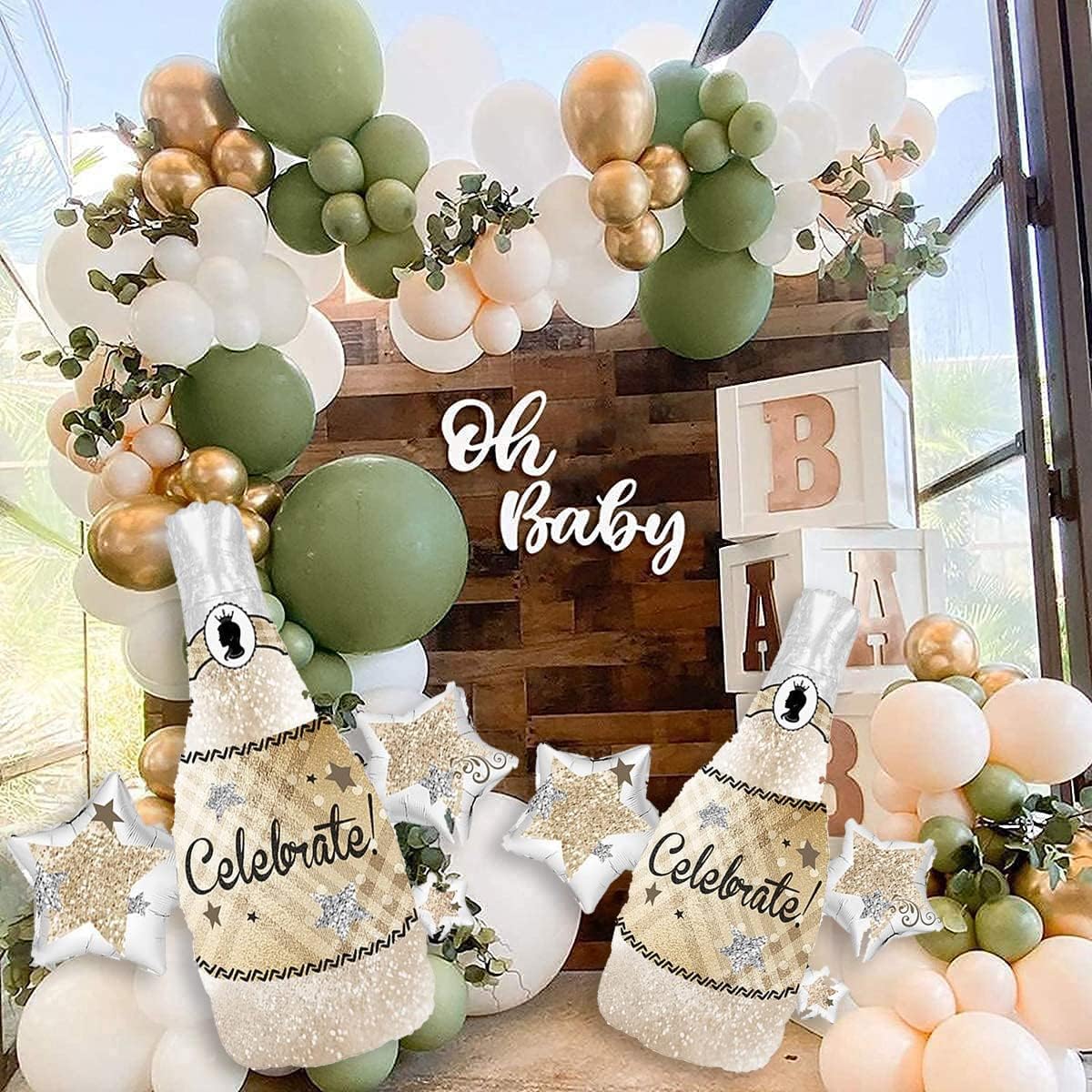 2Pcs Celebrate Champagne Balloons, Big Size Champagne Stars Glitter Aluminum Foil Balloons for Birthday Bachelor Wedding Graduation Party, 83x94 CM