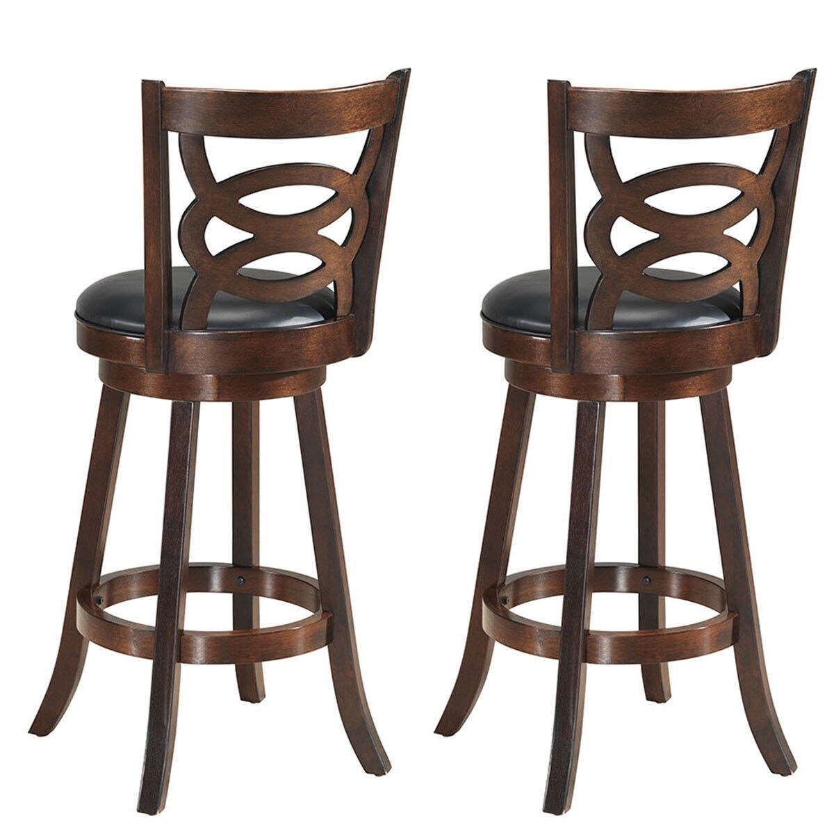 Costway Set of 2 Bar Stools 29'' Height Wooden Swivel Backed Dining Chair Home Kitchen
