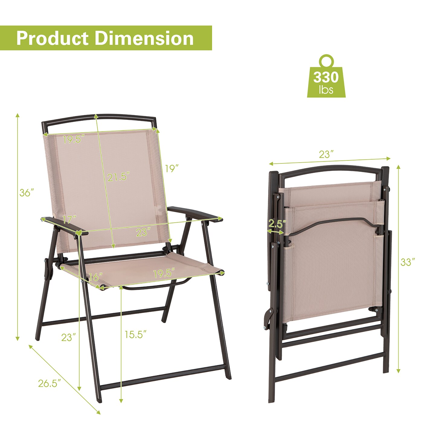 Costway 4 pcs Patio Folding Sling Dining Chairs Armrests Steel Frame Outdoor Beige/Grey