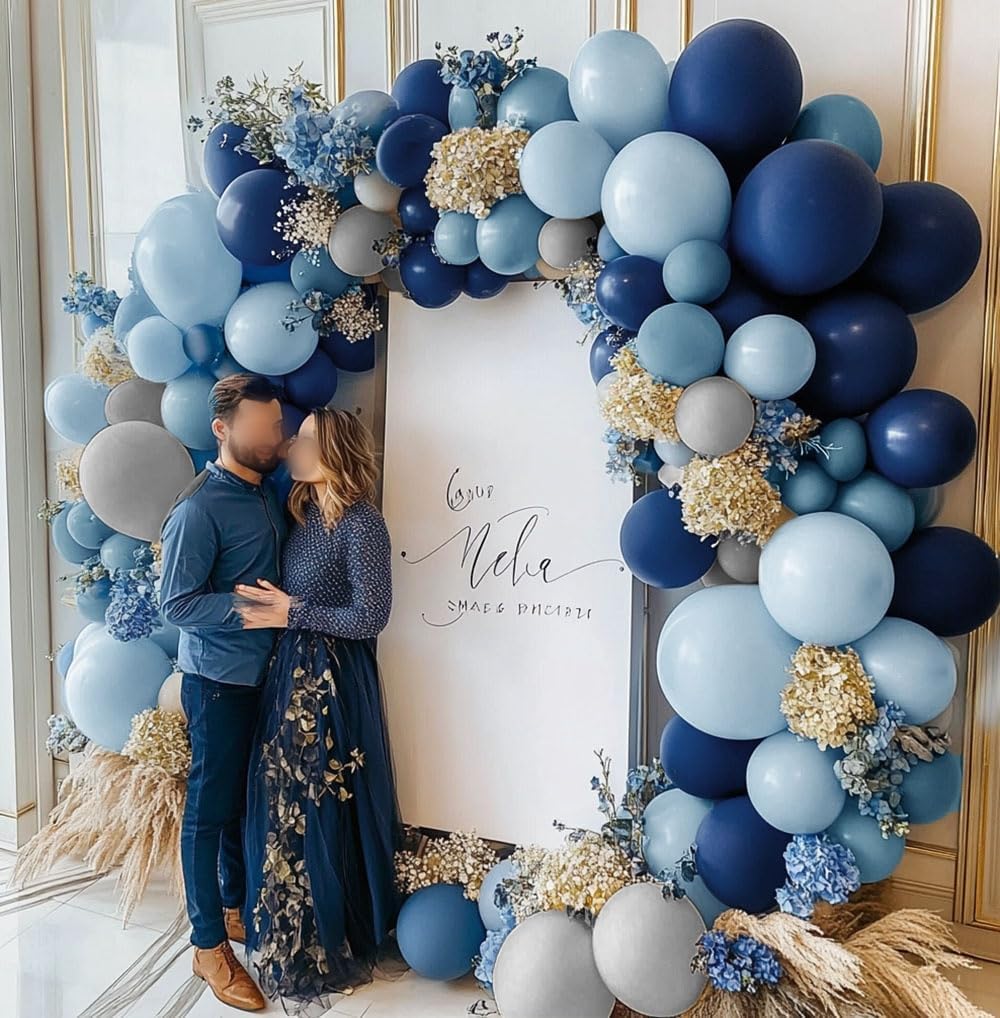 Navy Balloon Arch Kit - Double Stuffed Dusty Pastel Blue Garland Dark Light Blue Grey Latex Balloons for Baby Bridal Shower Birthday Wedding Graduation Party Decoration