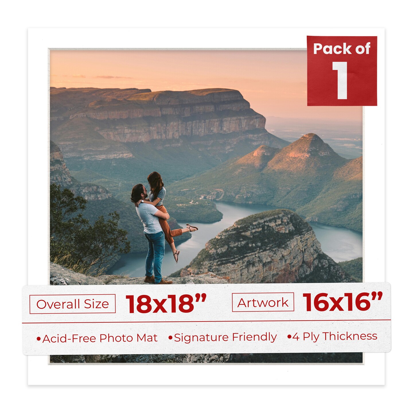 Textured White Mat Board for 18x18 Frames - Fits 16x16 Photos