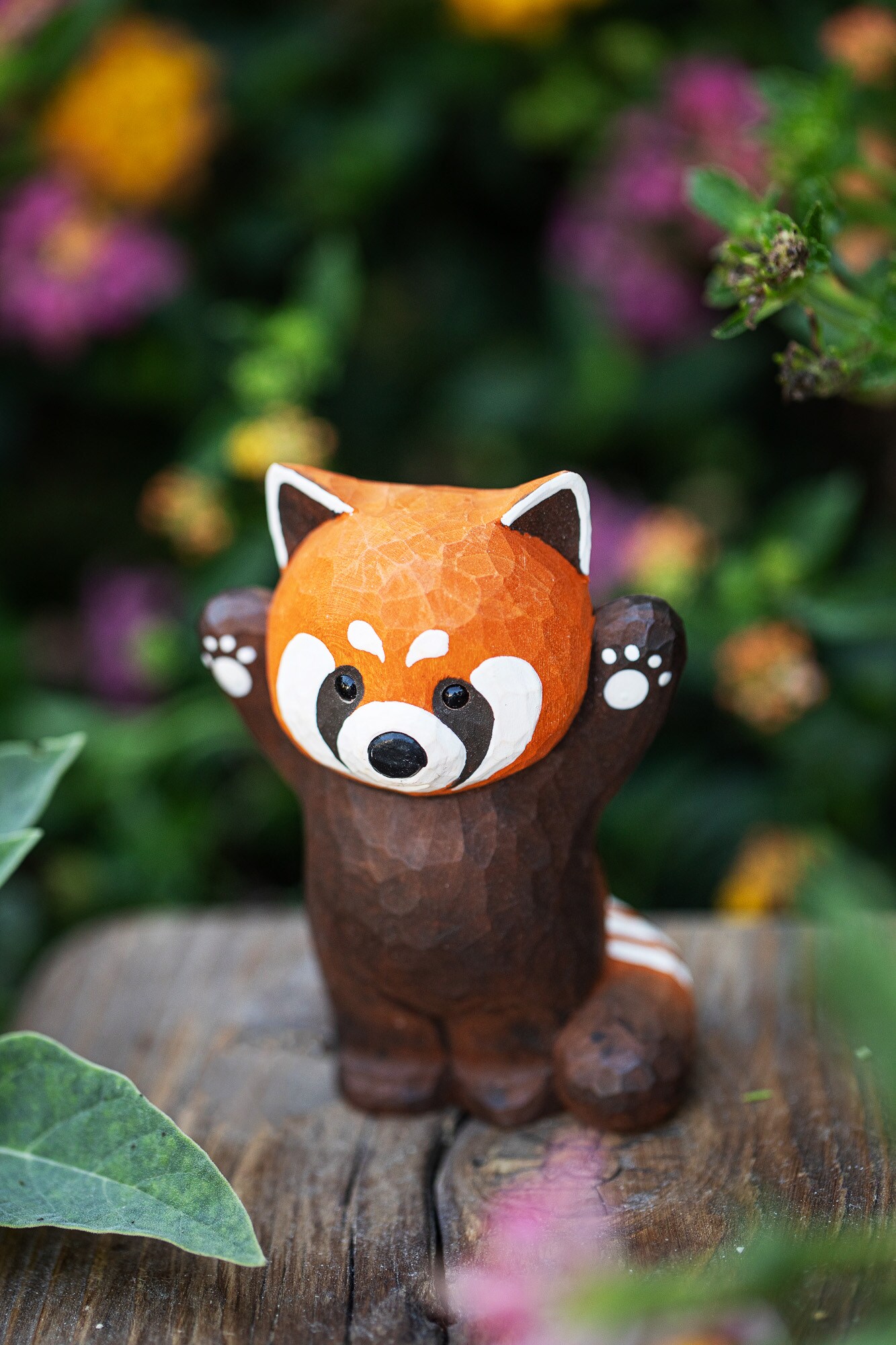 Hand-Carved Red Panda Figurine, Unique Christmas and Holiday Gift