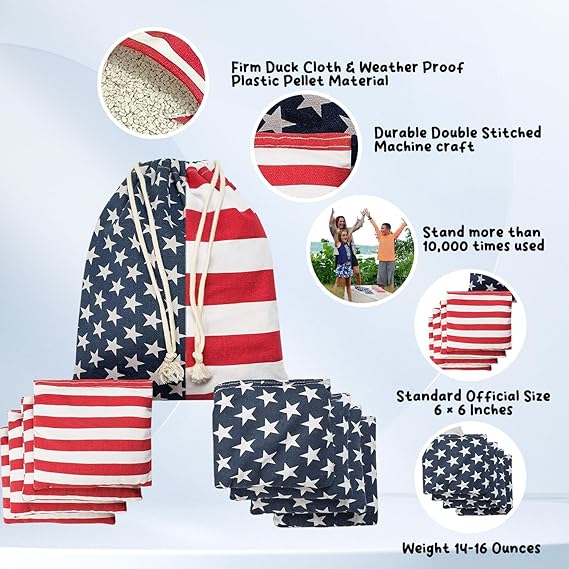American Flag Corn Hole Beanbags Toss Game Set of 8