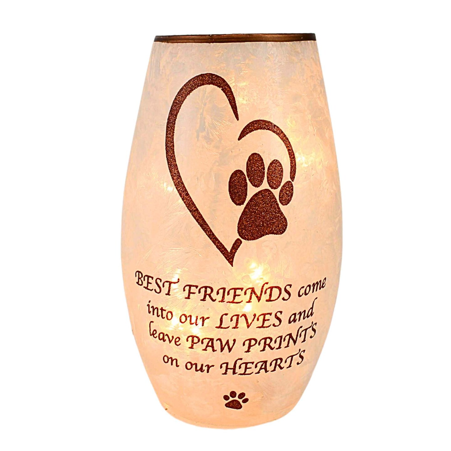 Stony Creek 7.25 In Best Friend Pet Pre-Lit Vase Bereavement Lighted Glass Accent , Bereavement Paw Print Heart