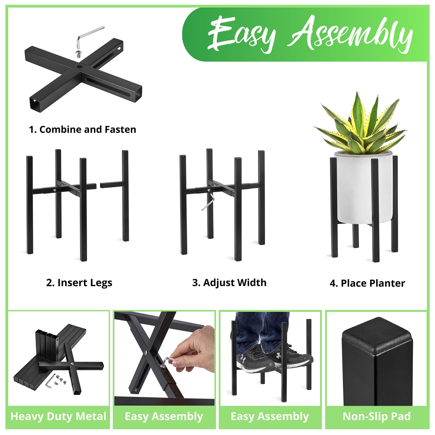 Sorbus Adjustable Metal Plant Stand &#x2013; Mid Century Style Flower Pot Holder, 10 to 16 Inches Planter Stand for Modern Home D&#xE9;cor, Houseplants &#x2013; Plant &#x26; Pot NOT INCLUDED