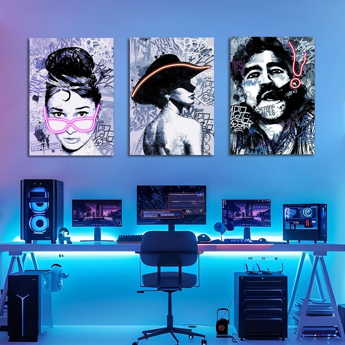 Modern Home Decor - Set of 3, Futuristic Abstract Design for Home or Gaming Room, Graffiti wall art&#xFF0C;Fashionable Wall Art, Urban Chic Art, Colorful Abstract Art&#xFF0C;12&#x22;x16&#x22;Unframed