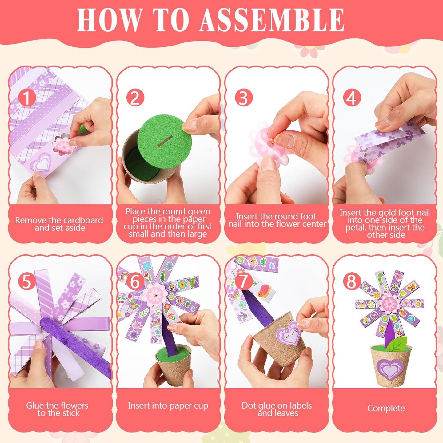 48 Pack Mother's Day Flower Pot Paper Craft Kits Spring Make Your Own Flowers Craft Sticker DIY Thanks