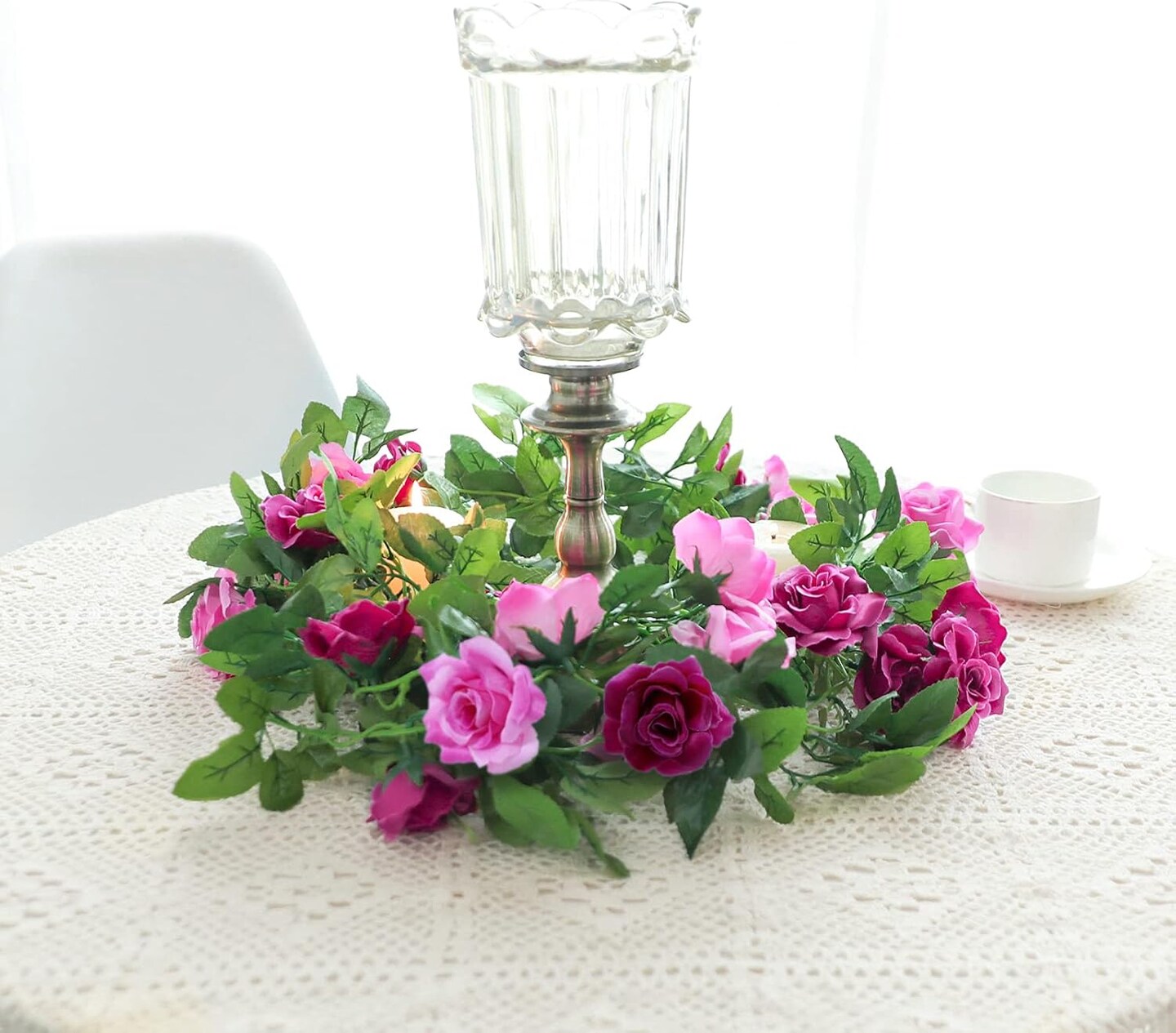 2 Pack 15.8 ft Spring Floral Rose Garland – Artificial Fuchsia Silk Flower Vine for Wedding Arch, Party, Home, Garden, Wall & DIY Spring Decor