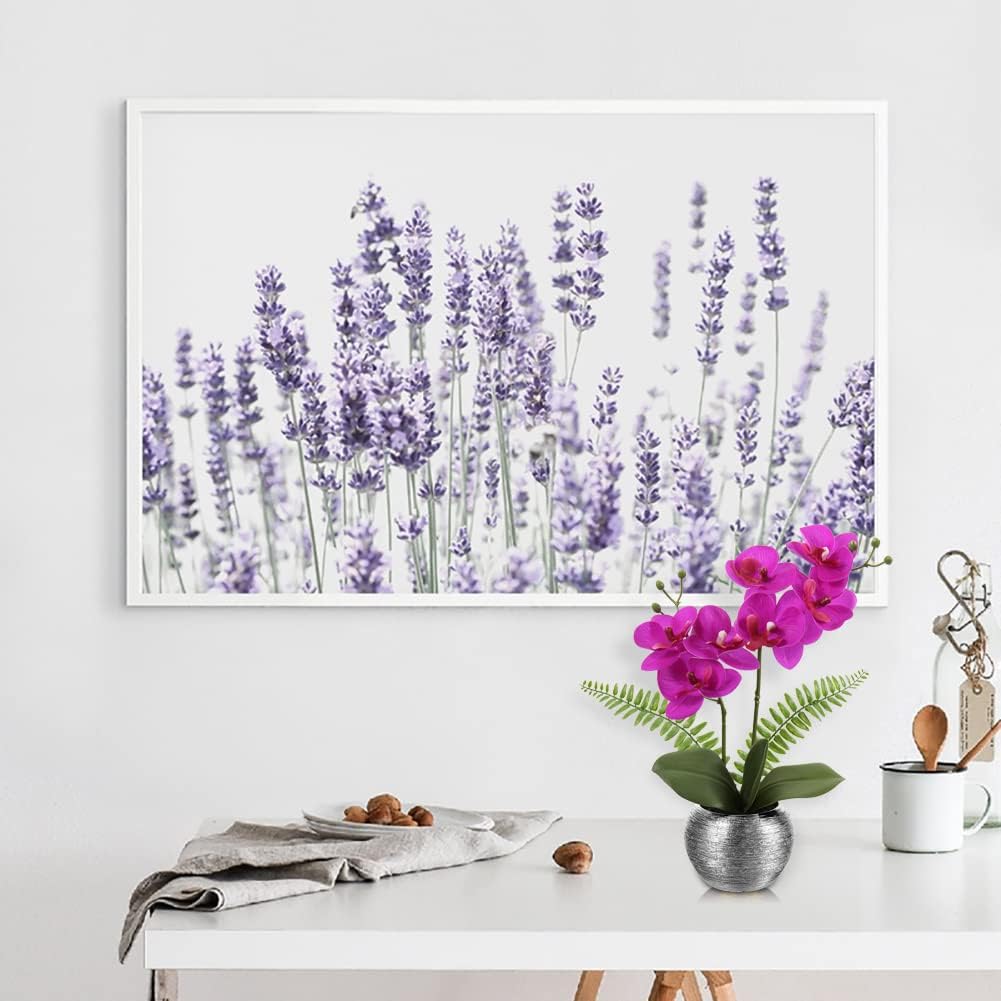 Fake Orchid Fake Flowers 13&#x27;&#x27; Purple Orchids Artificial Flowers with Silver Ceramic Vase Faux Orchid for Home Office Decor Indoor