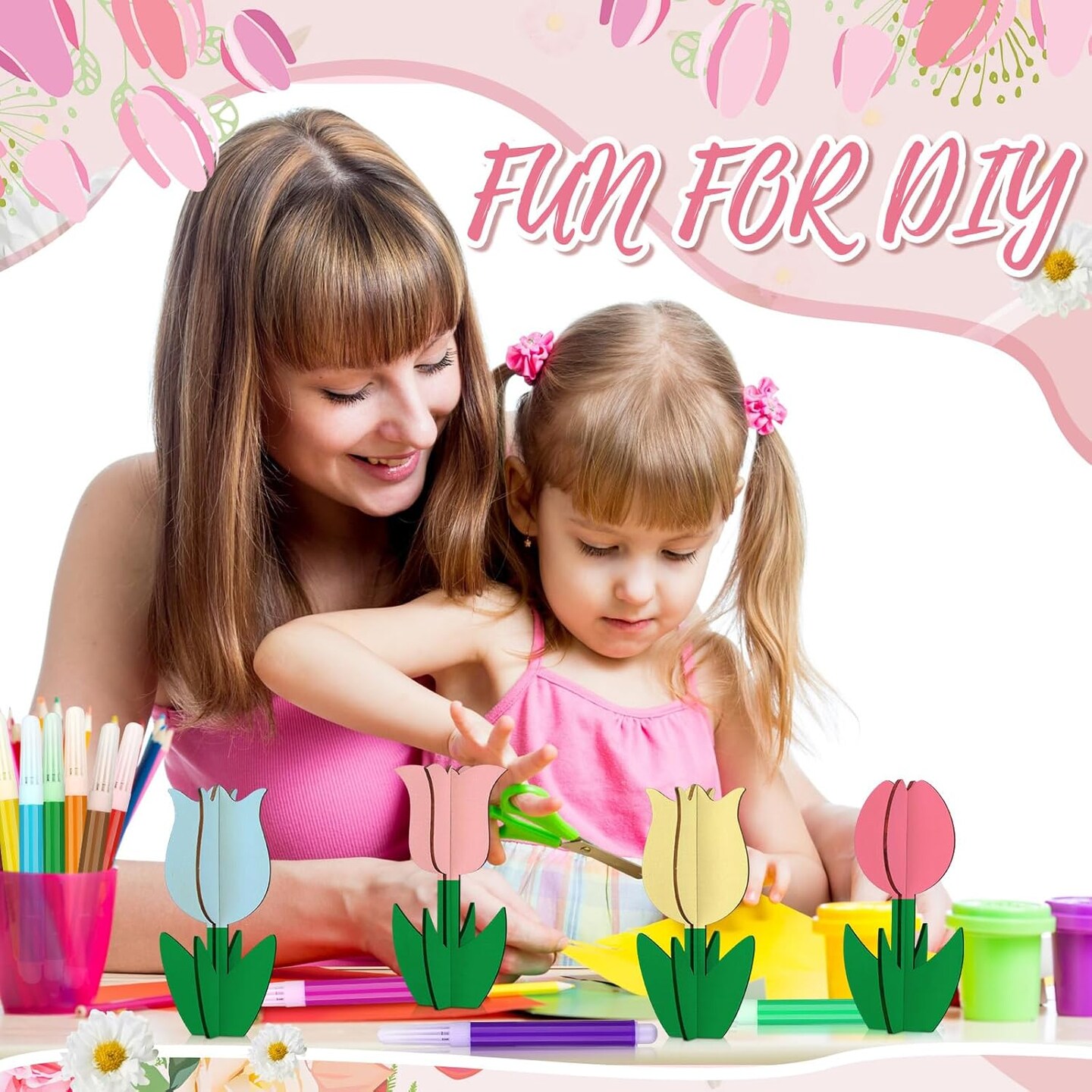 48 Pieces Wooden Flower Cutouts with Holes 3