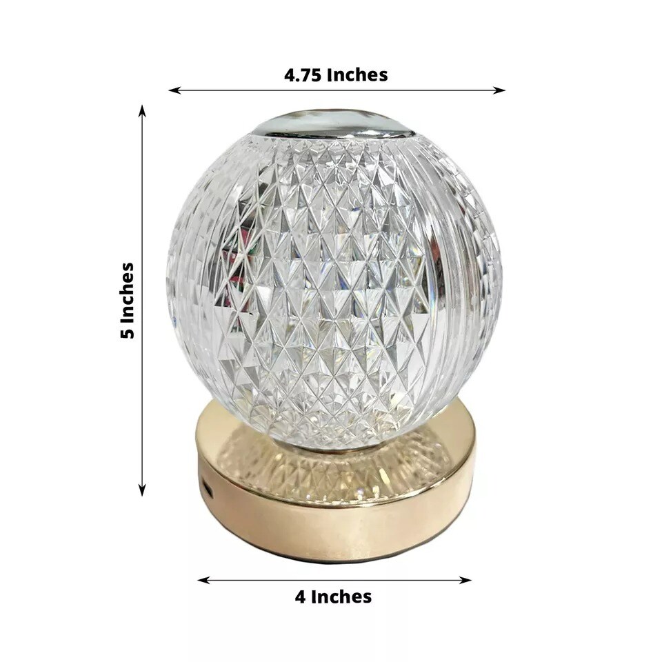 Clear 5 in Acrylic Crystal Ball TABLE LAMP USB Rechargeable LED Light Events