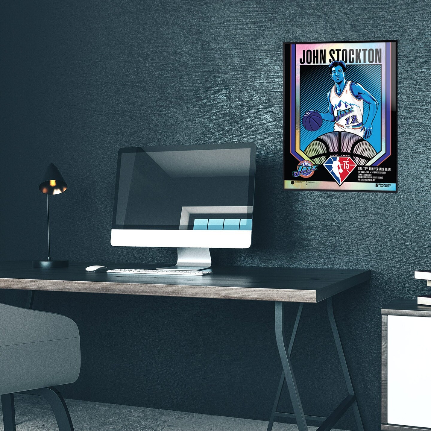 Phenom Gallery Utah Jazz 75th Anniversary John Stockton 18&#x22; x 24&#x22; Deluxe Framed Foil Serigraph (Printer Proof)