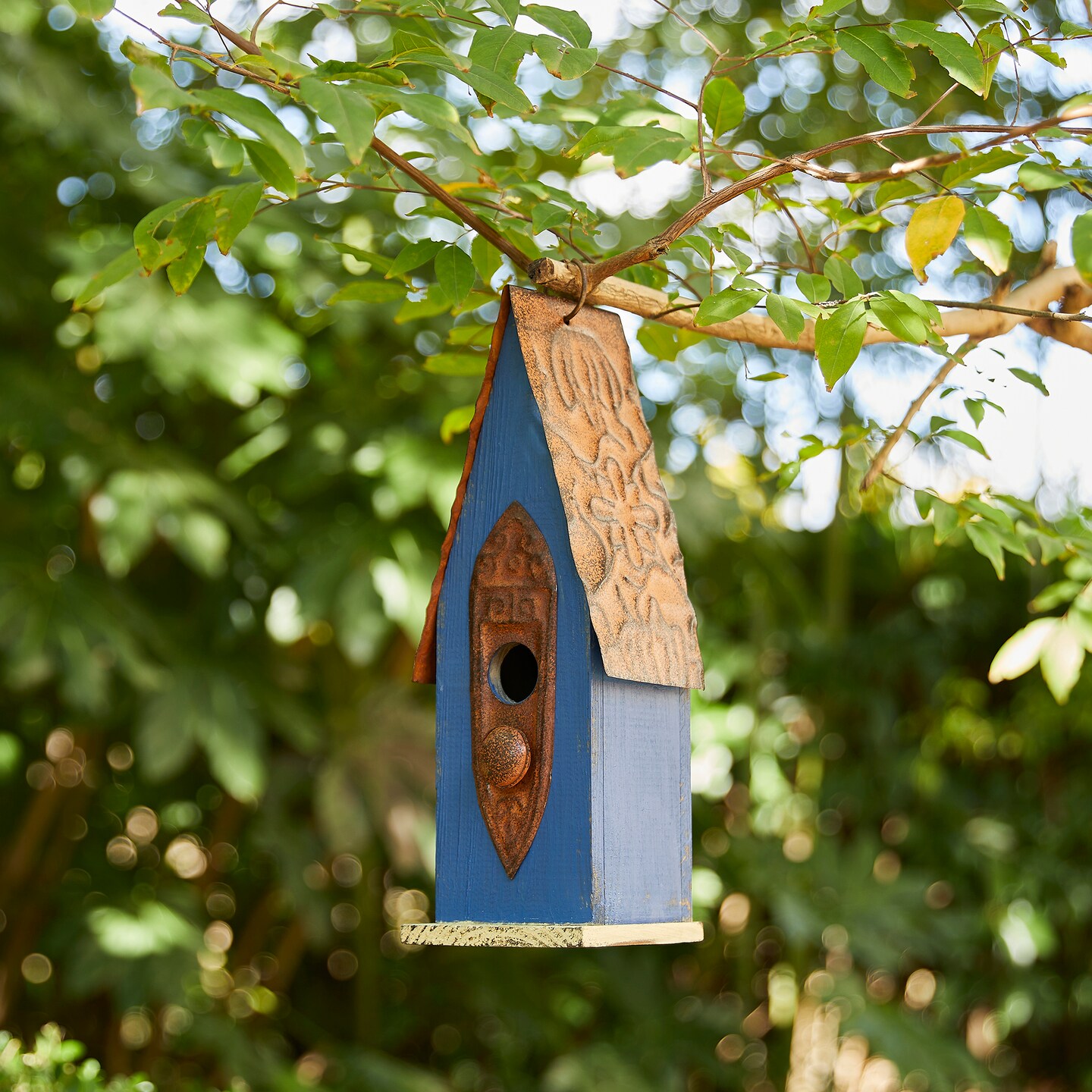 Set of 2 13.25''H Distressed Solid Wood Slim Cottage Decorative Outdoor Garden Birdhouse