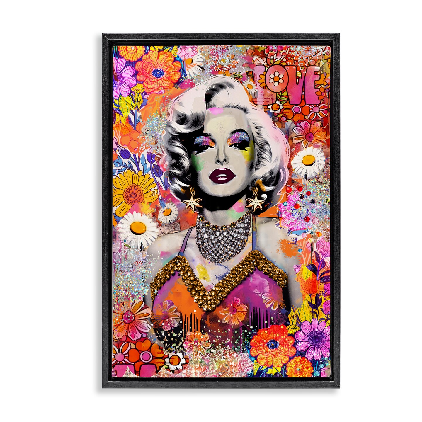 Stupell Industries Hippie Bedecked Marilyn Framed Floater Canvas Wall Art Design by Jess Stempel