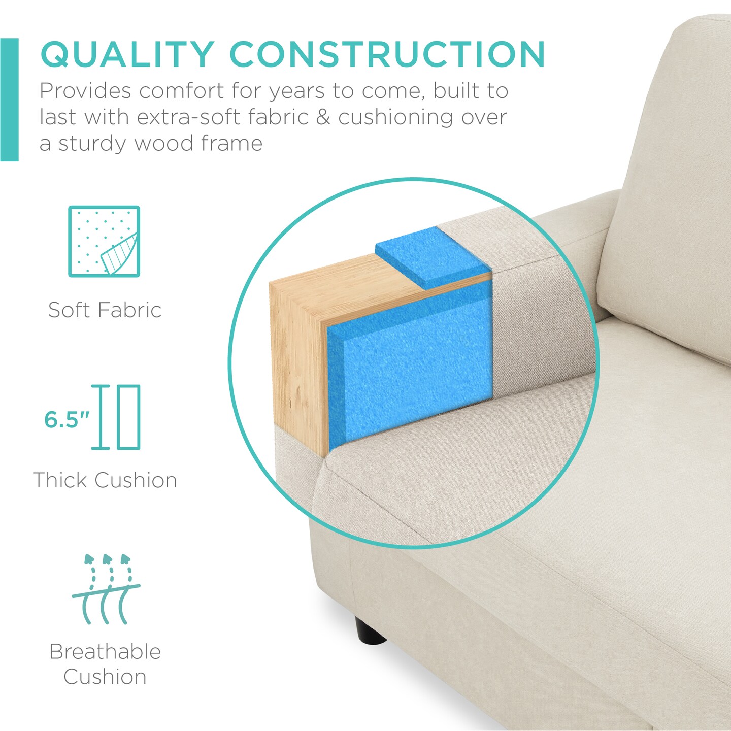 Best Choice Products Linen Sectional Sofa Couch w/ Chaise Lounge, Reversible Ottoman Bench