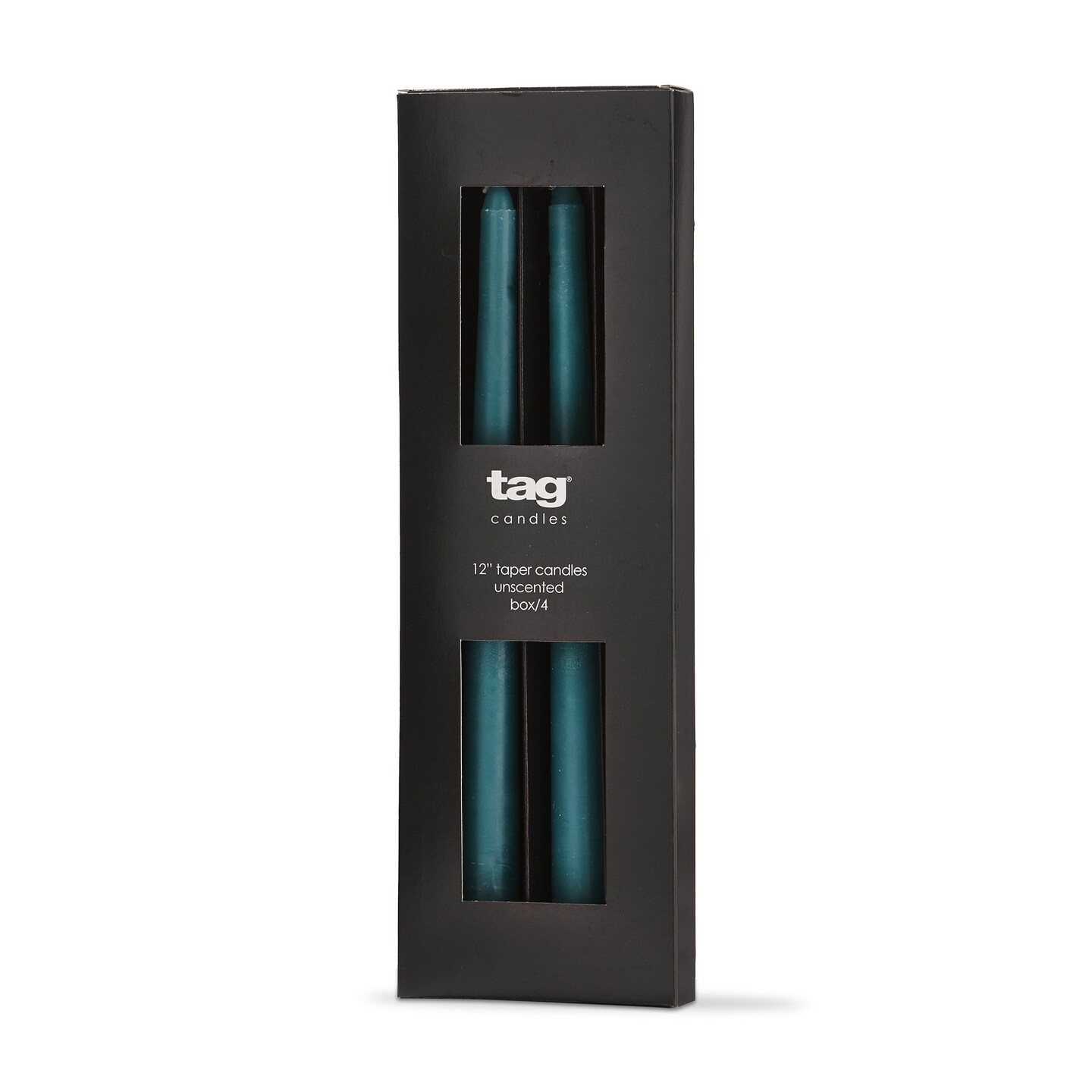 Color Studio 12&#x22; Traditional Taper Unscented Smokeless Paraffin Wax Candle Teal, Set of 4, Burn Time 8 hrs.