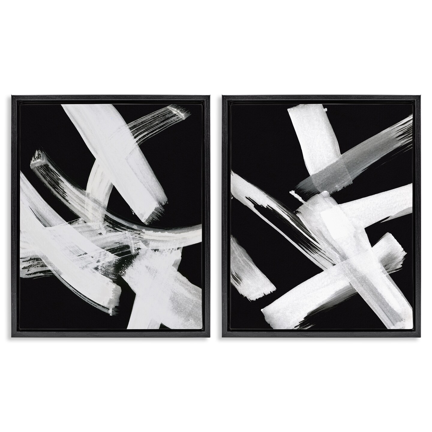 Stupell Industries Abstract Lines White on Black 2 pc Framed Floater Canvas Wall Art Set Design by Susan Jill