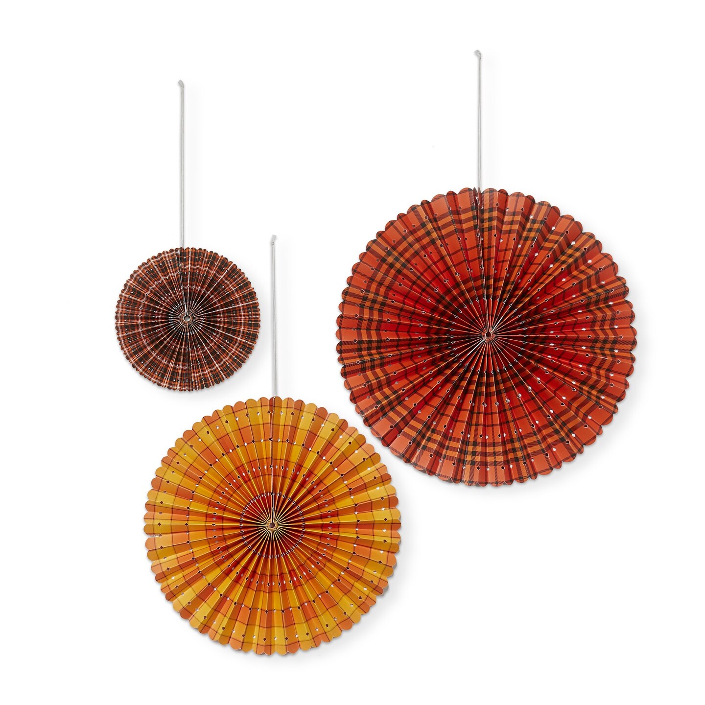 Autumn Plaid Paper Fan Decor Set Of 3
