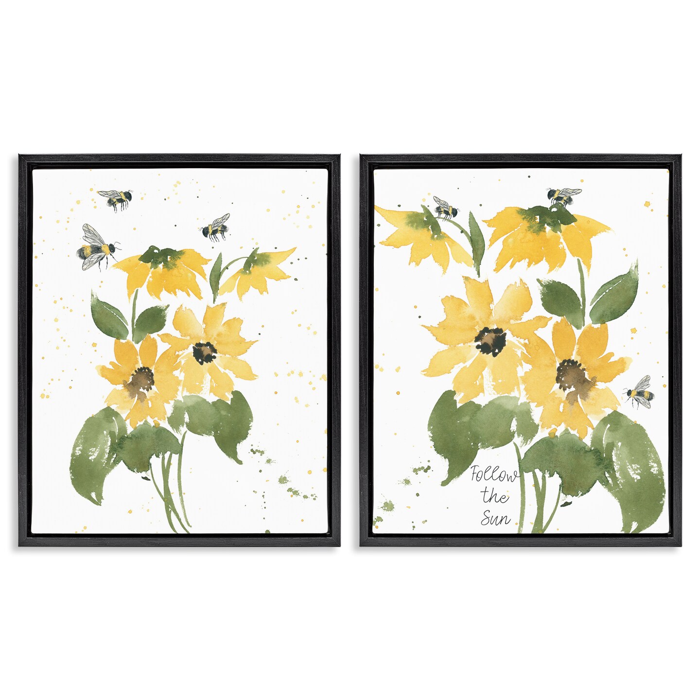 Stupell Industries Follow the Sun Flowers 2 pc Framed Floater Canvas Wall Art Set Design by Lucille Price