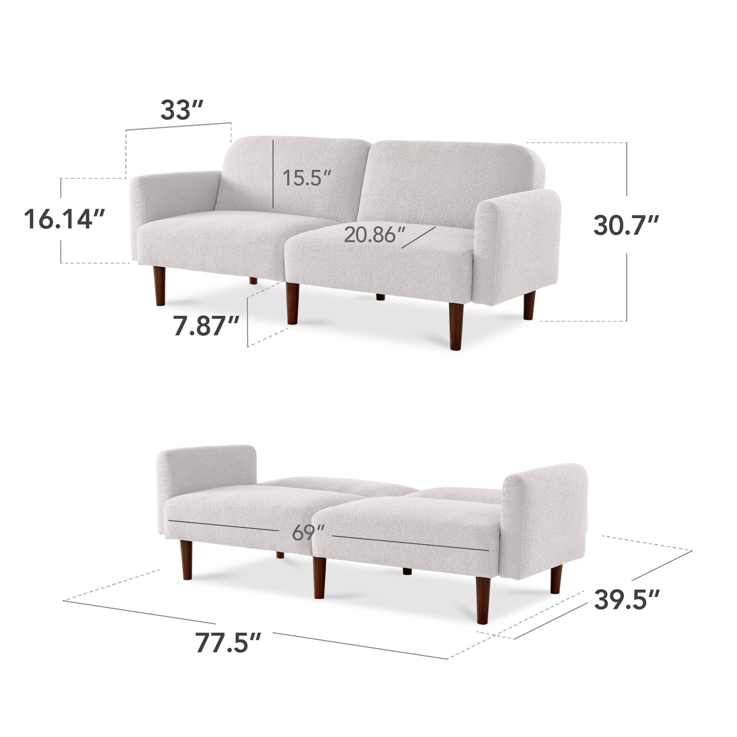 Best Choice Products Curved Convertible Futon, Boucle Fabric Split-Back Sleeper Bed