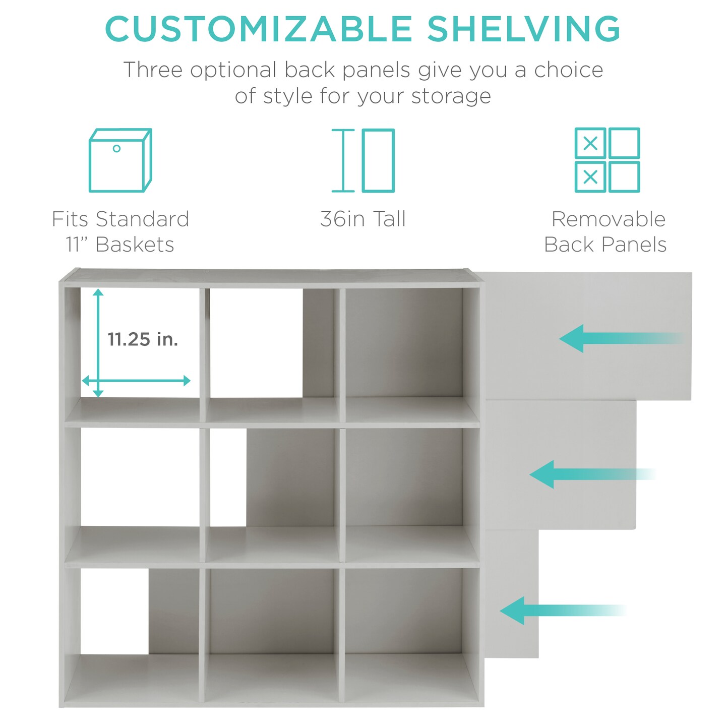 Best Choice Products 9-Cube Bookshelf, 11in Display Storage Compartment Organizer w/ 3 Removable Back Panels