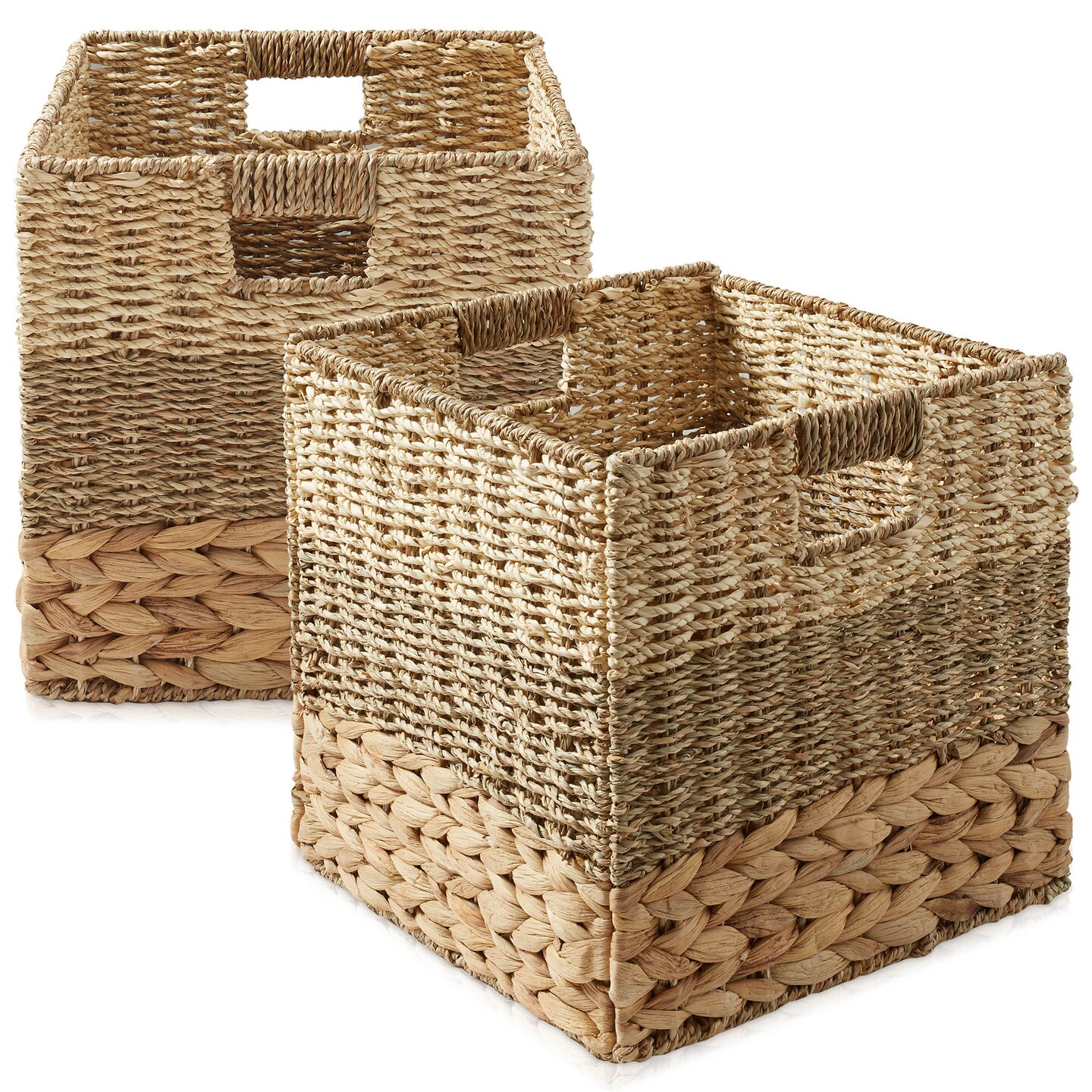 Casafield Mixed Weave Storage Basket Sets, Natural Woven Hyacinth Seagrass Wicker Storage Cube Bins for Bathroom, Bedroom, Laundry, Pantry, Shelves