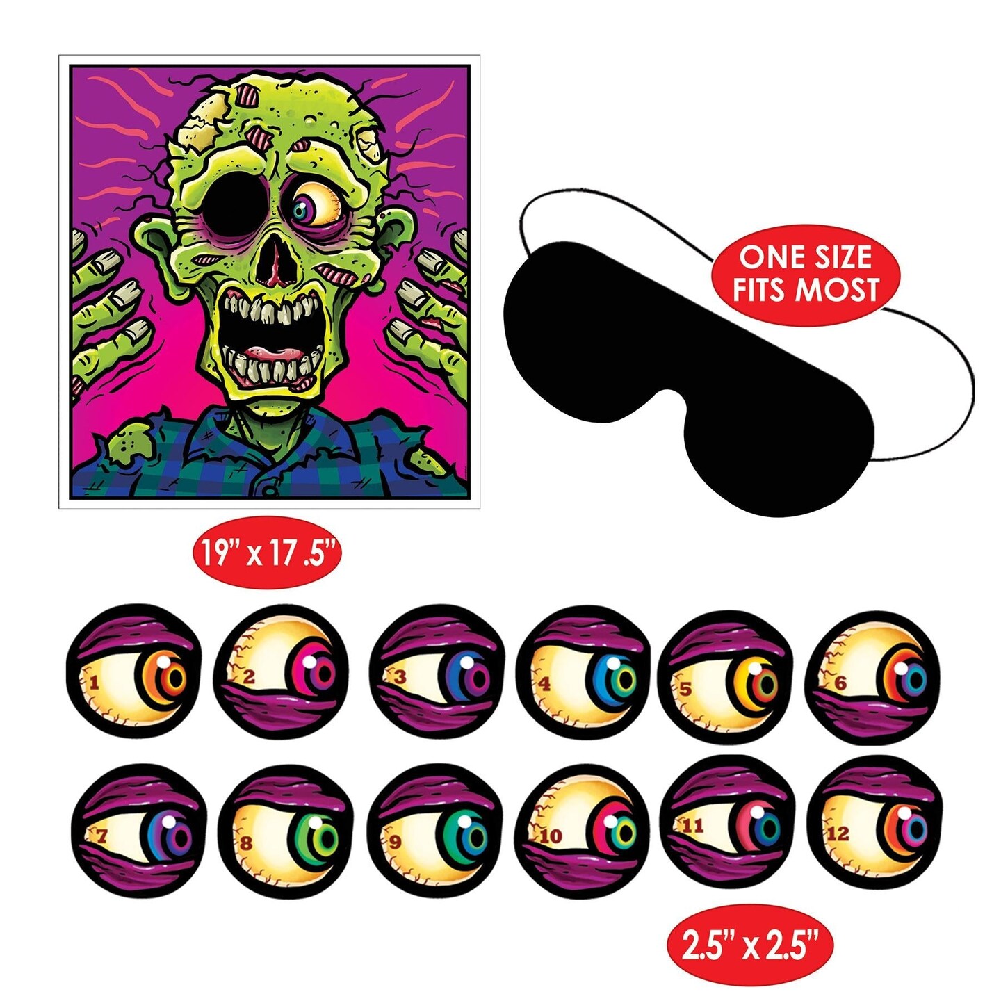 24 Pack Beistle Halloween Pin The Eyeball On The Zombie Game
