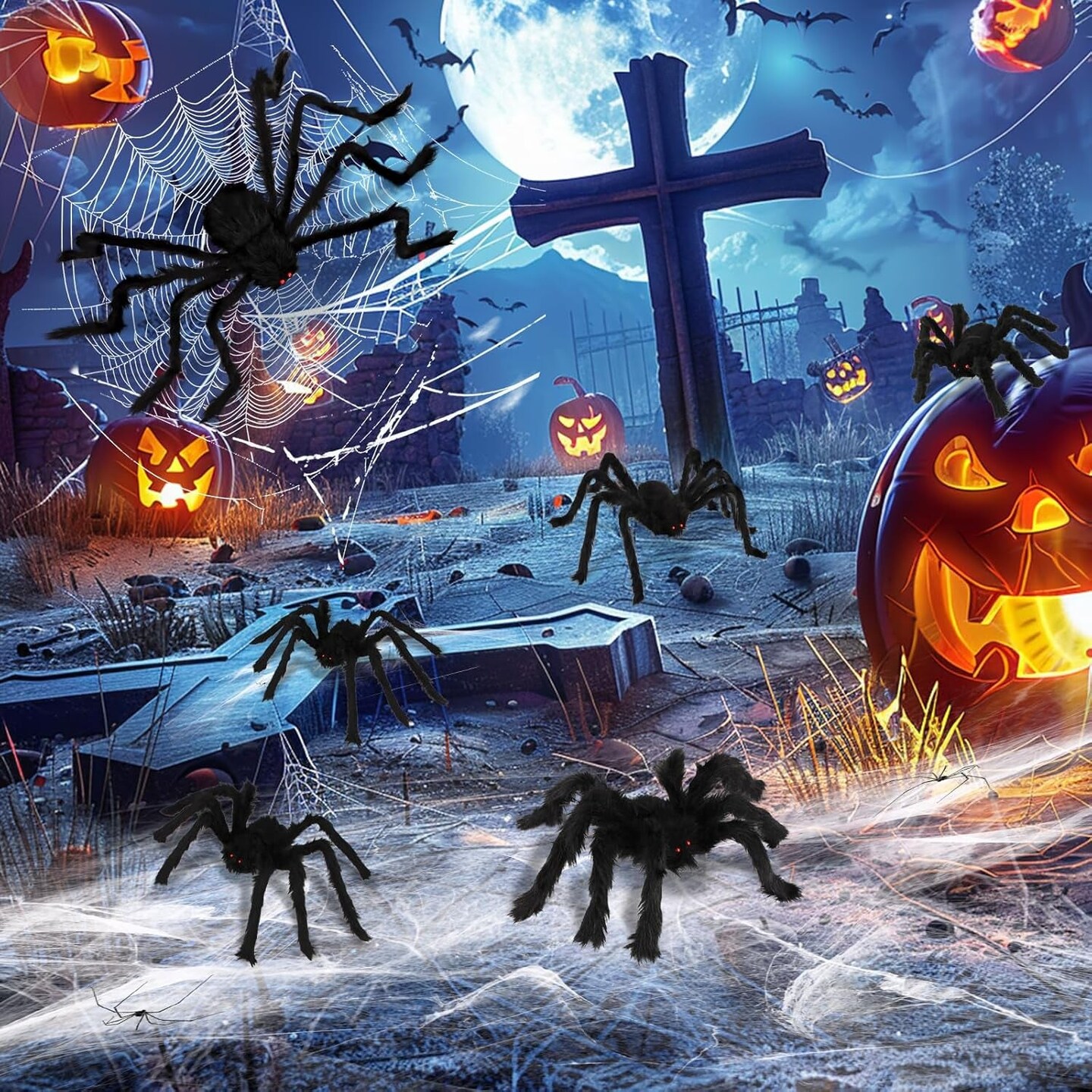 Halloween Spider Decorations, 6 Pack Giant Spider Outdoor Decorations Set, Scary Hairy Realistic Large Spider Props for Indoor, Outdoor and Yard Party Creepy Decor