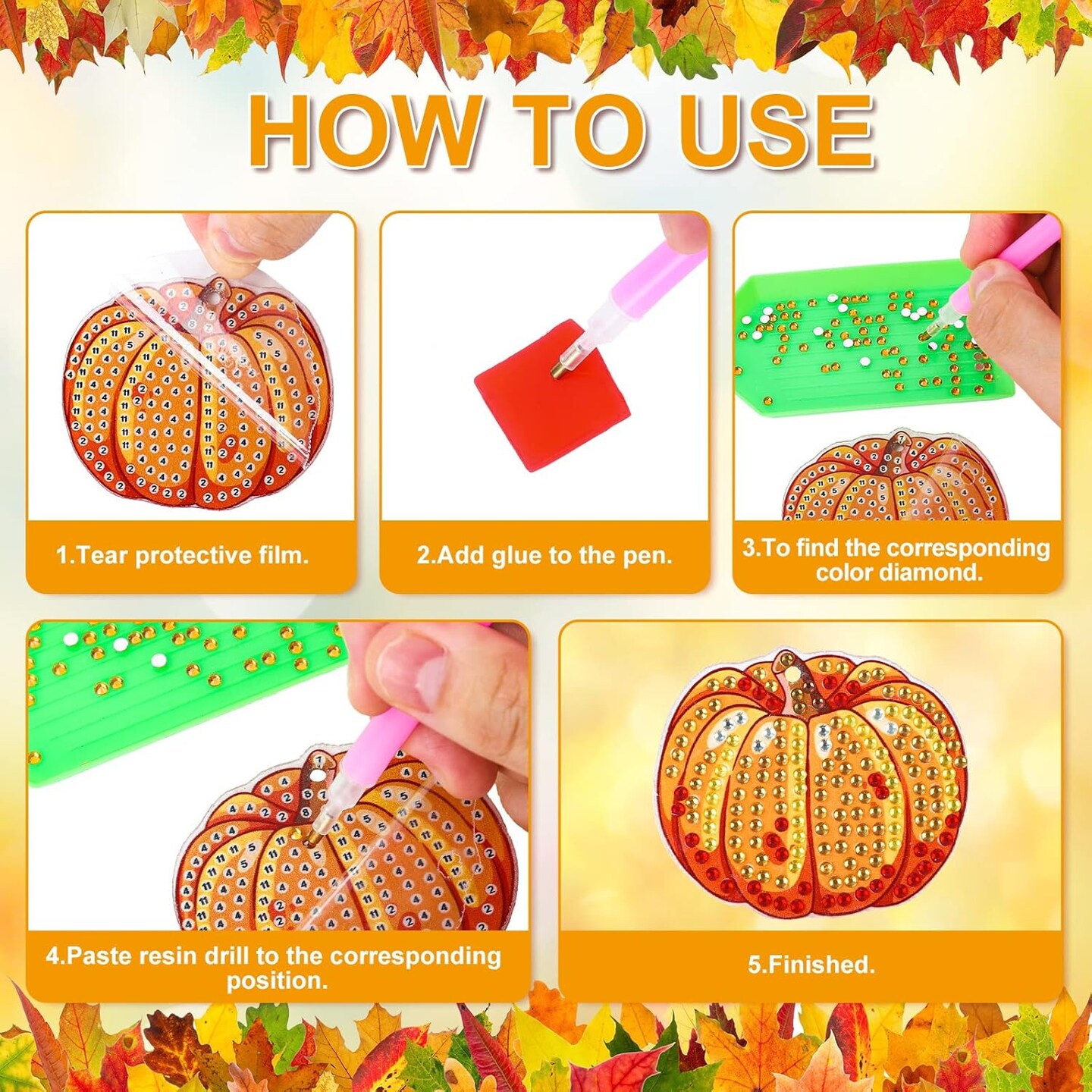 15Pcs Fall Diamond Drawing Keychain Kit