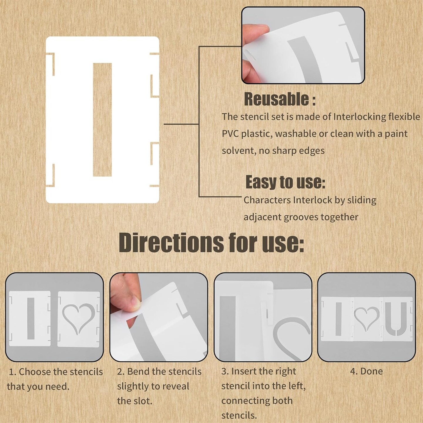 42pcs Traceable Interlocking Letter Stencil Set (3 Inch)