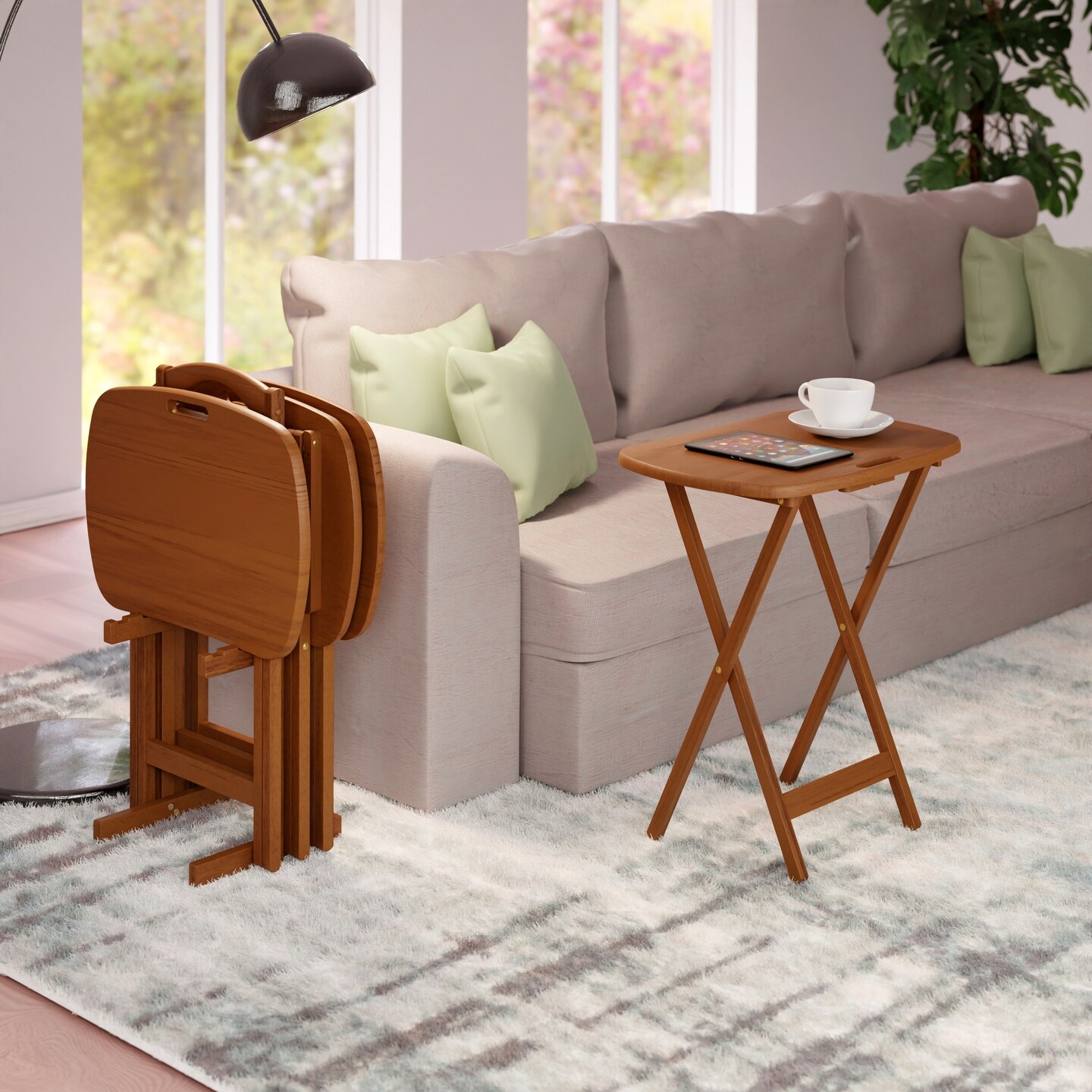Large Snack Table Contemporary Home Living 5pc Folding Oblong Snack Tables with Rack - 31 ...