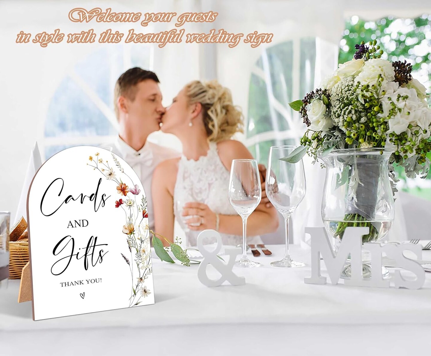 6 x 8 Inch Arch Wooden Tabletop Sign with Stand