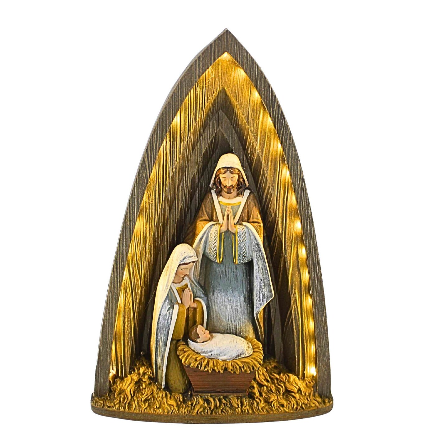 Joseph Studio 9.0 Inch Lighted Layered Holy Family Christmas Figurine , Eco Friendly Christmas Decor Arch Stable Scene