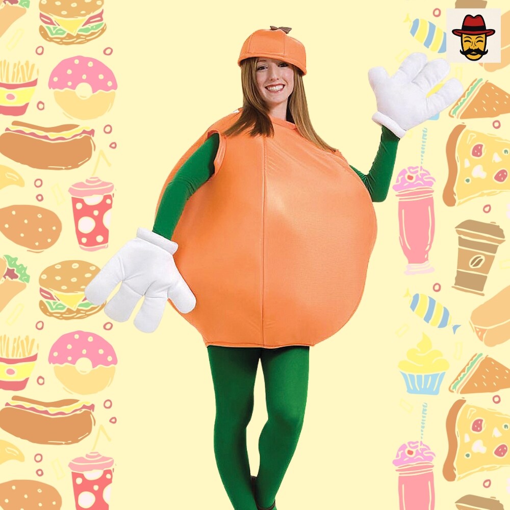 Orange Fruit Adult Costume Funny Smock Tunic with Hat Halloween Party Outfit