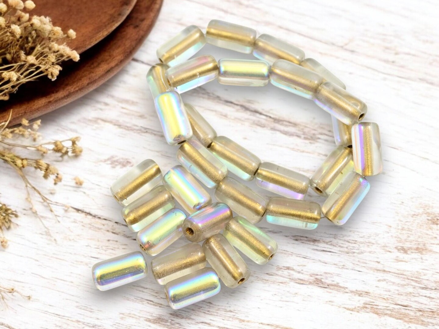*10* 14x7mm Gold Lined Crystal AB Tube Beads