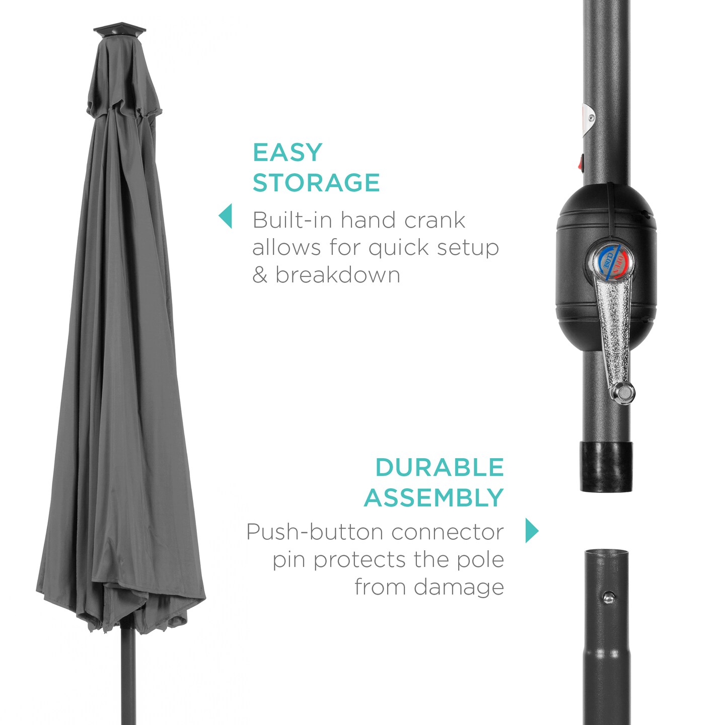 Best Choice Products 10ft Solar LED Lighted Patio Umbrella w/ Tilt Adjustment, UV-Resistant Fabric