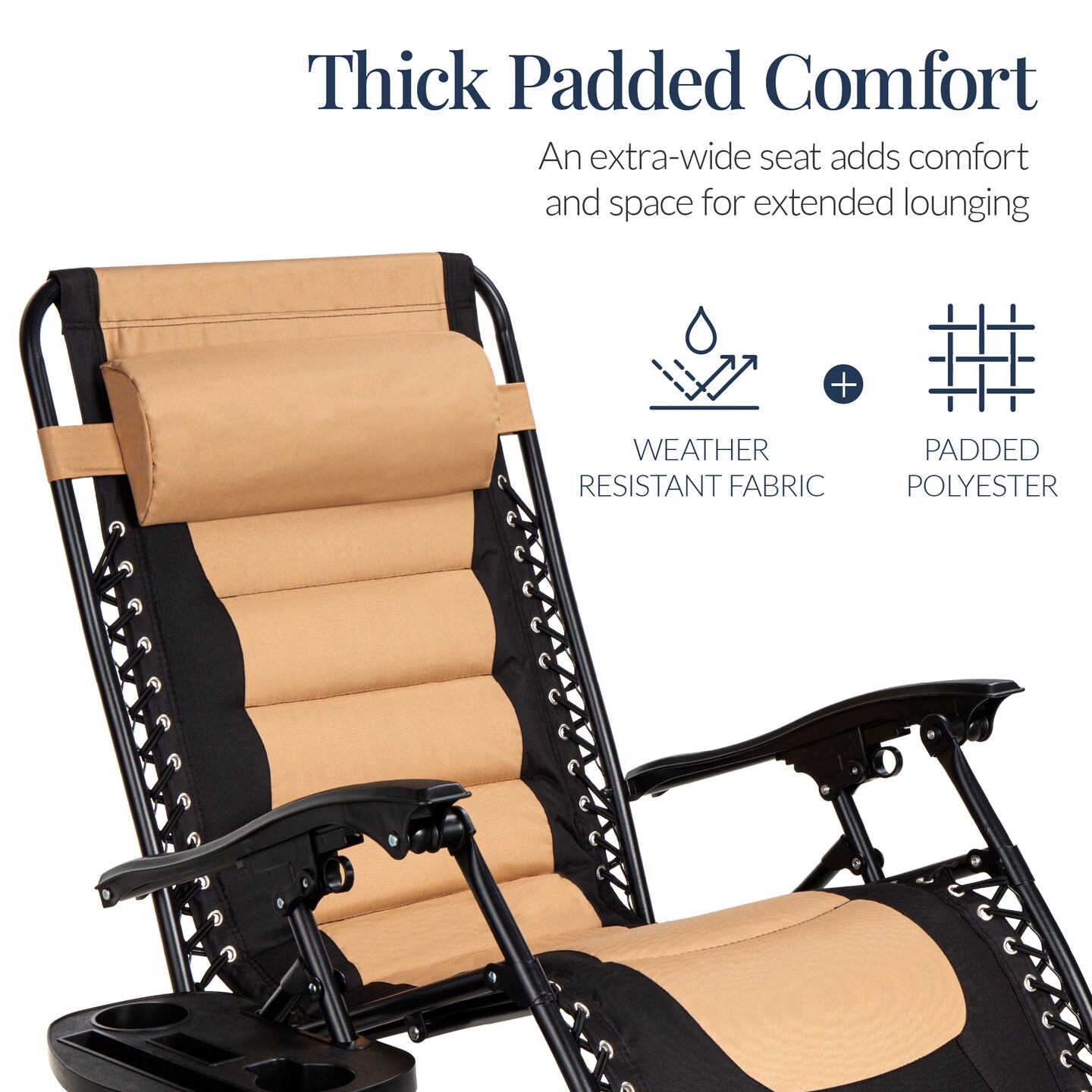 Best Choice Products Oversized Padded Zero Gravity Chair, Folding Outdoor Patio Recliner w/ Side Tray